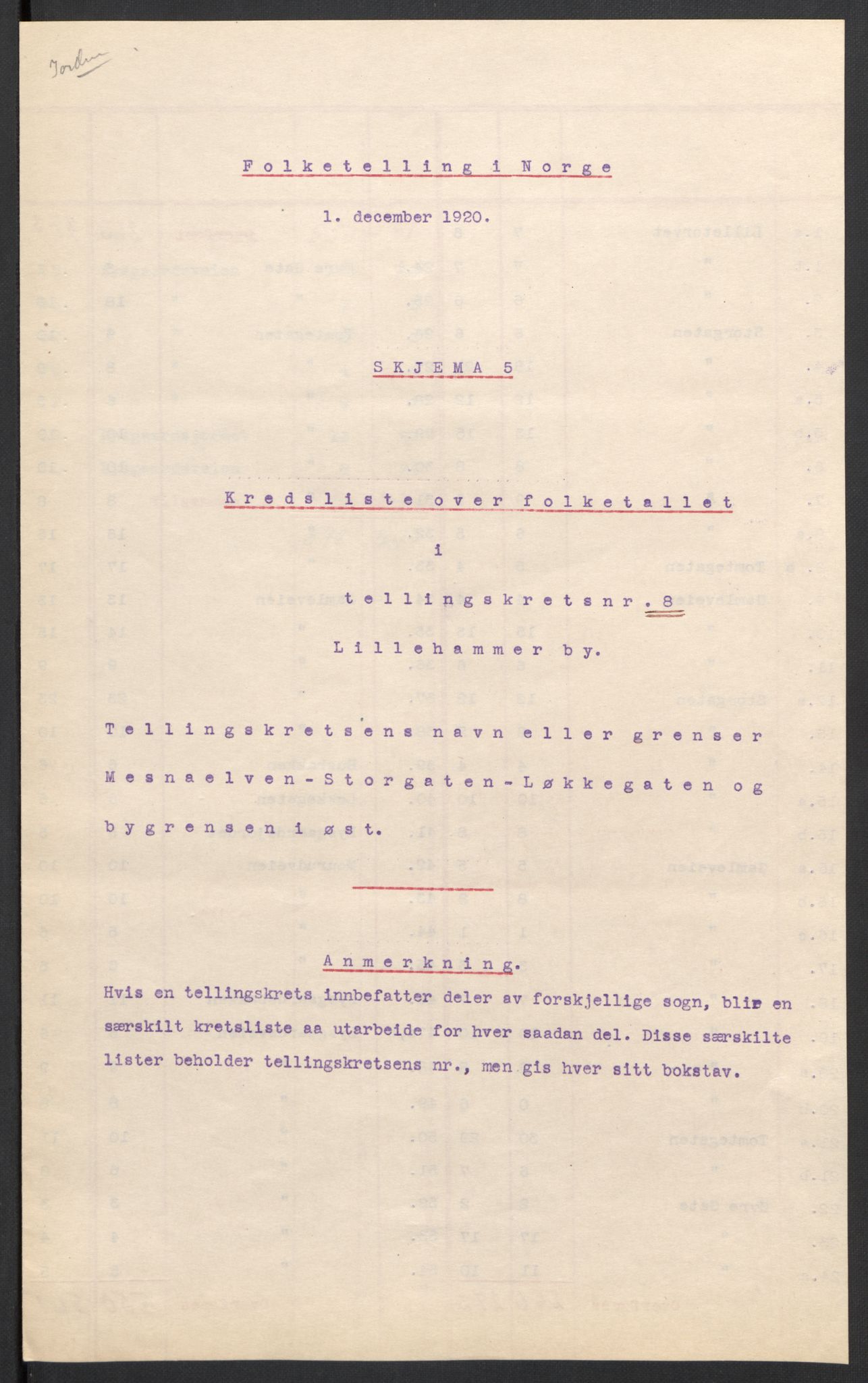 SAH, 1920 census for Lillehammer, 1920, p. 27