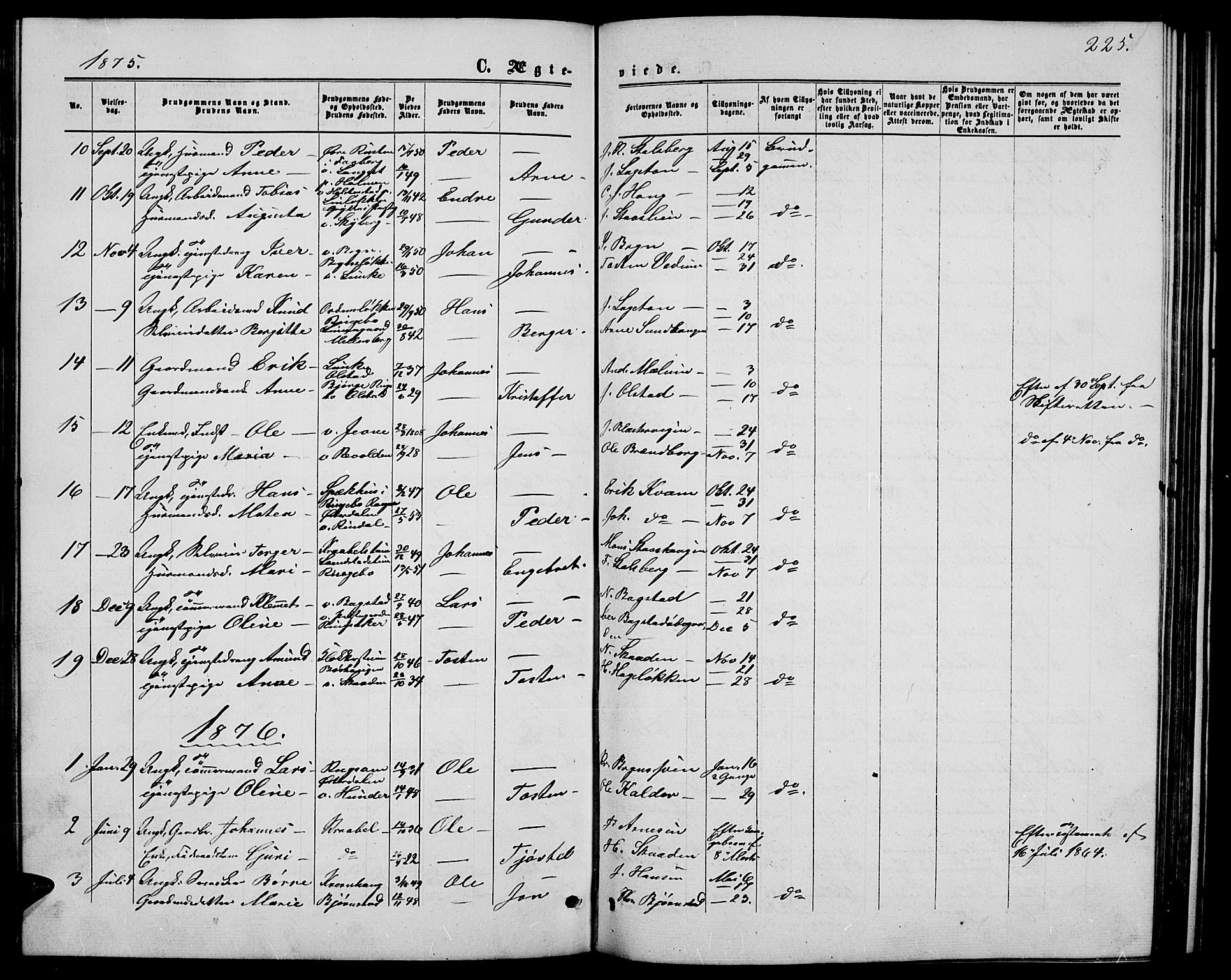 Øyer prestekontor, SAH/PREST-084/H/Ha/Hab/L0001: Parish register (copy) no. 1, 1863-1877, p. 225