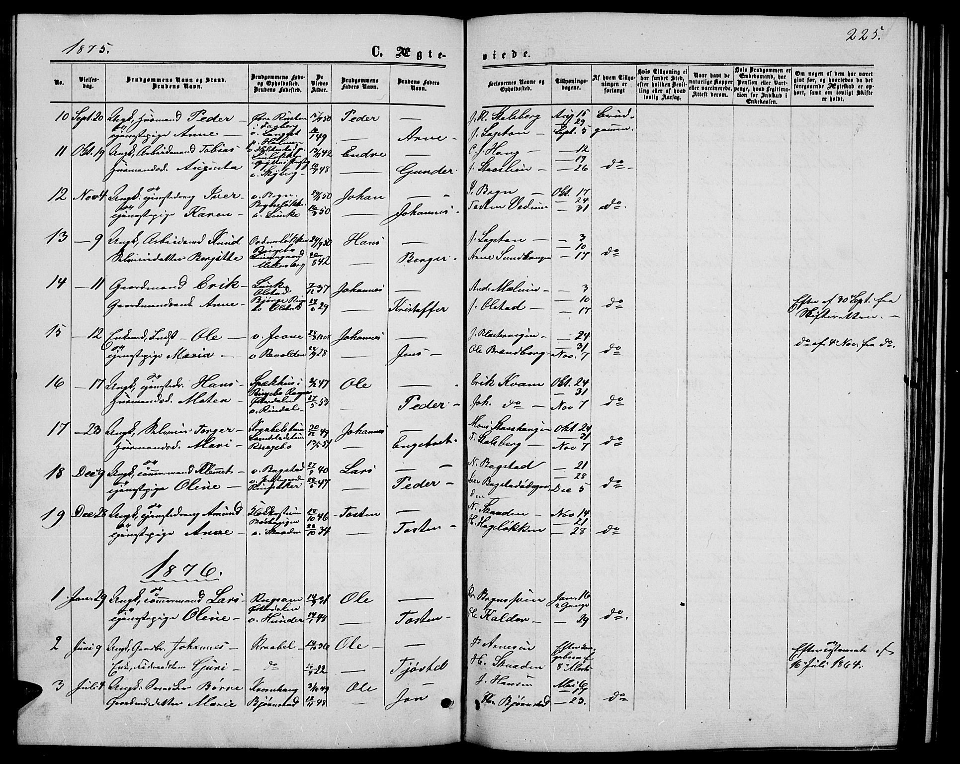 Øyer prestekontor, AV/SAH-PREST-084/H/Ha/Hab/L0001: Parish register (copy) no. 1, 1863-1877, p. 225