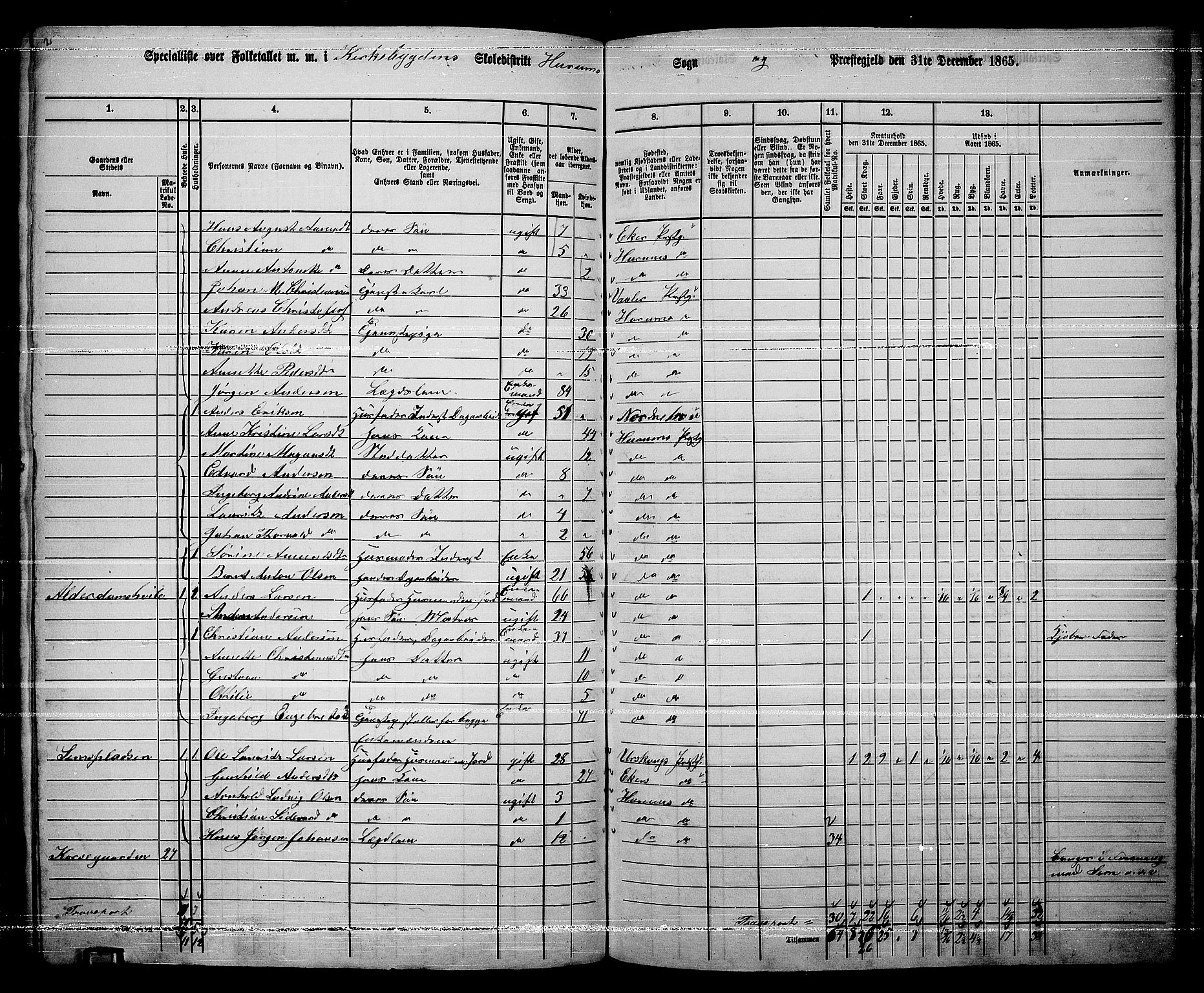 RA, 1865 census for Hurum, 1865, p. 7