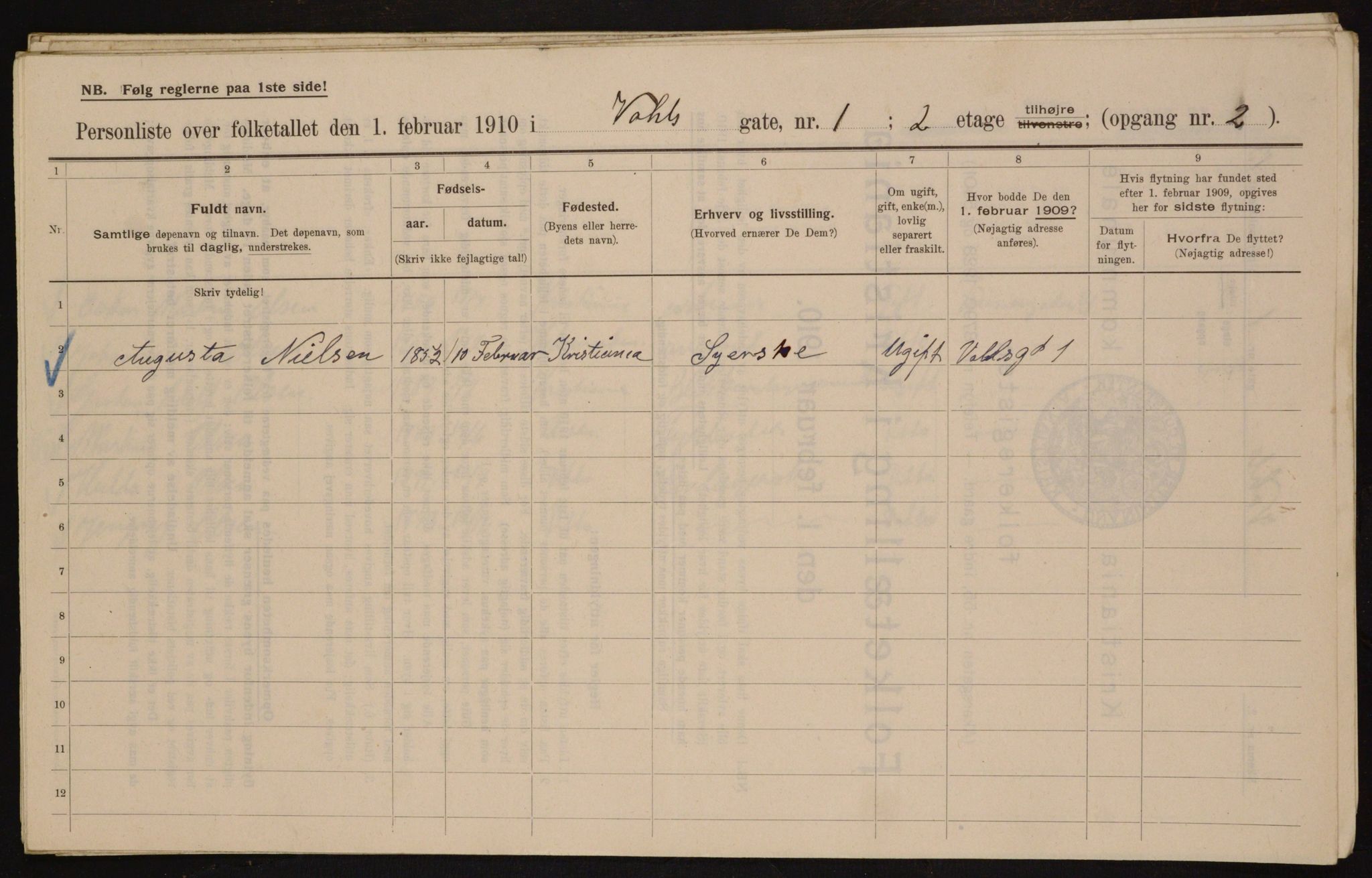 OBA, Municipal Census 1910 for Kristiania, 1910, p. 115068