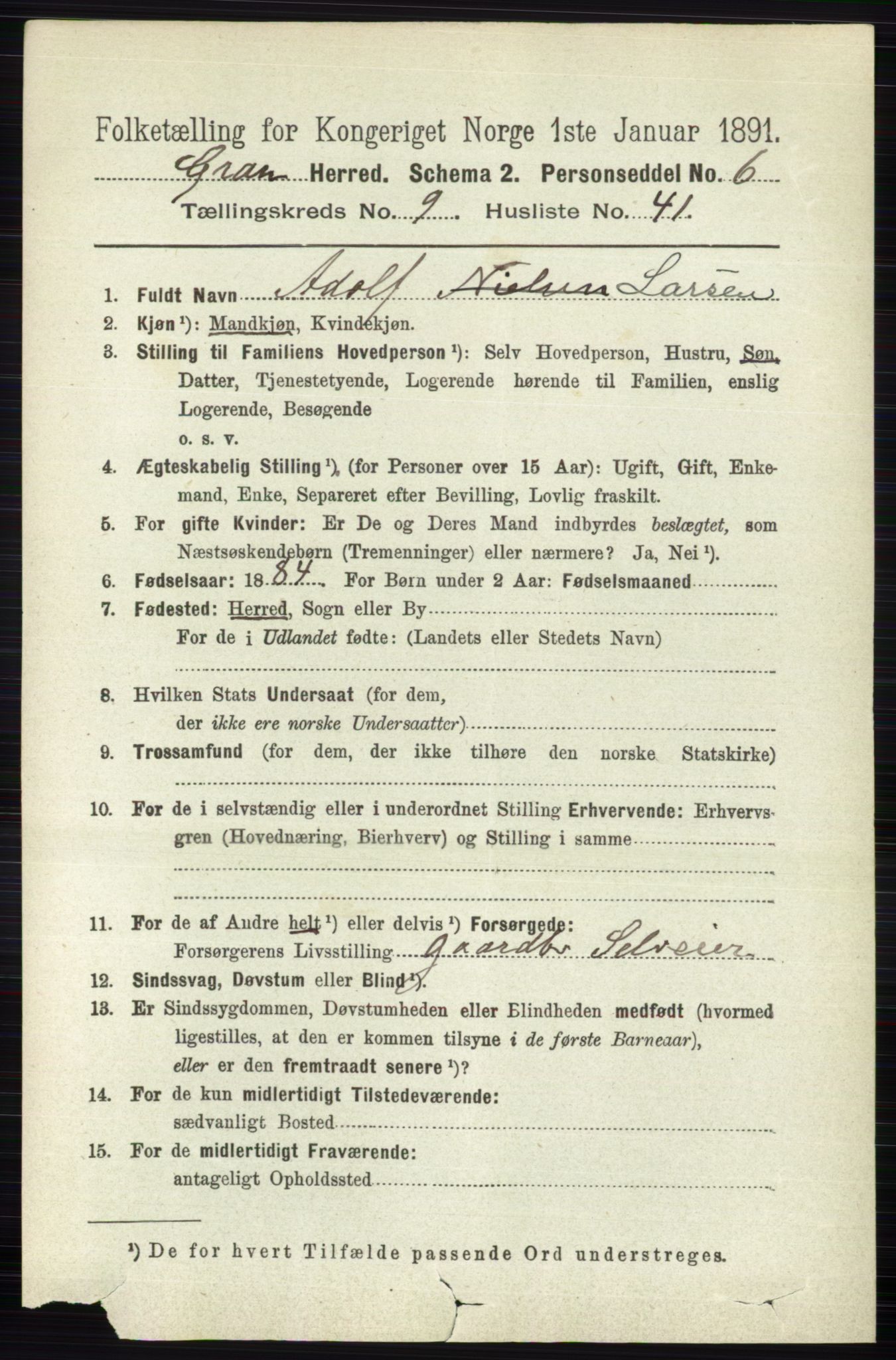 RA, 1891 census for 0534 Gran, 1891, p. 4341