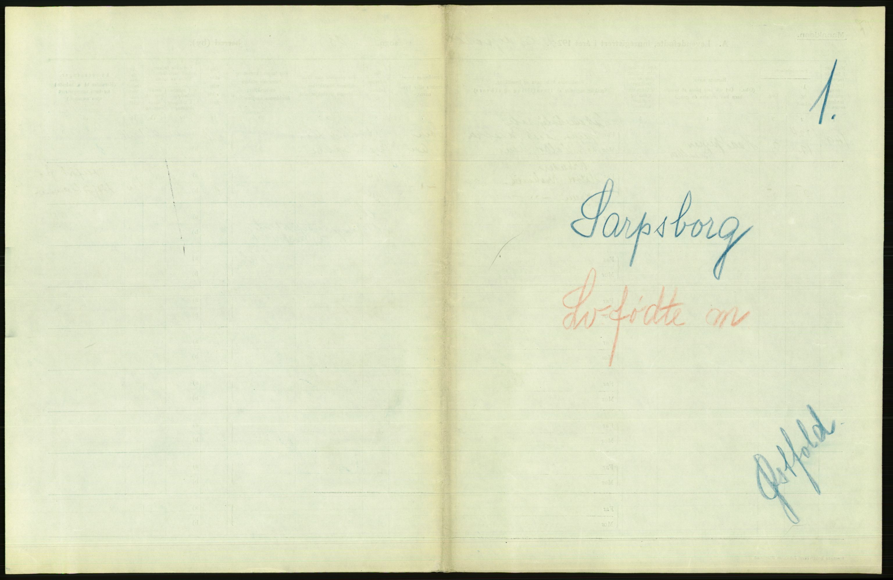 Statistisk sentralbyrå, Sosiodemografiske emner, Befolkning, AV/RA-S-2228/D/Df/Dfc/Dfcd/L0001: Østfold fylke: Levendefødte menn og kvinner. Bygder og byer., 1924, p. 65