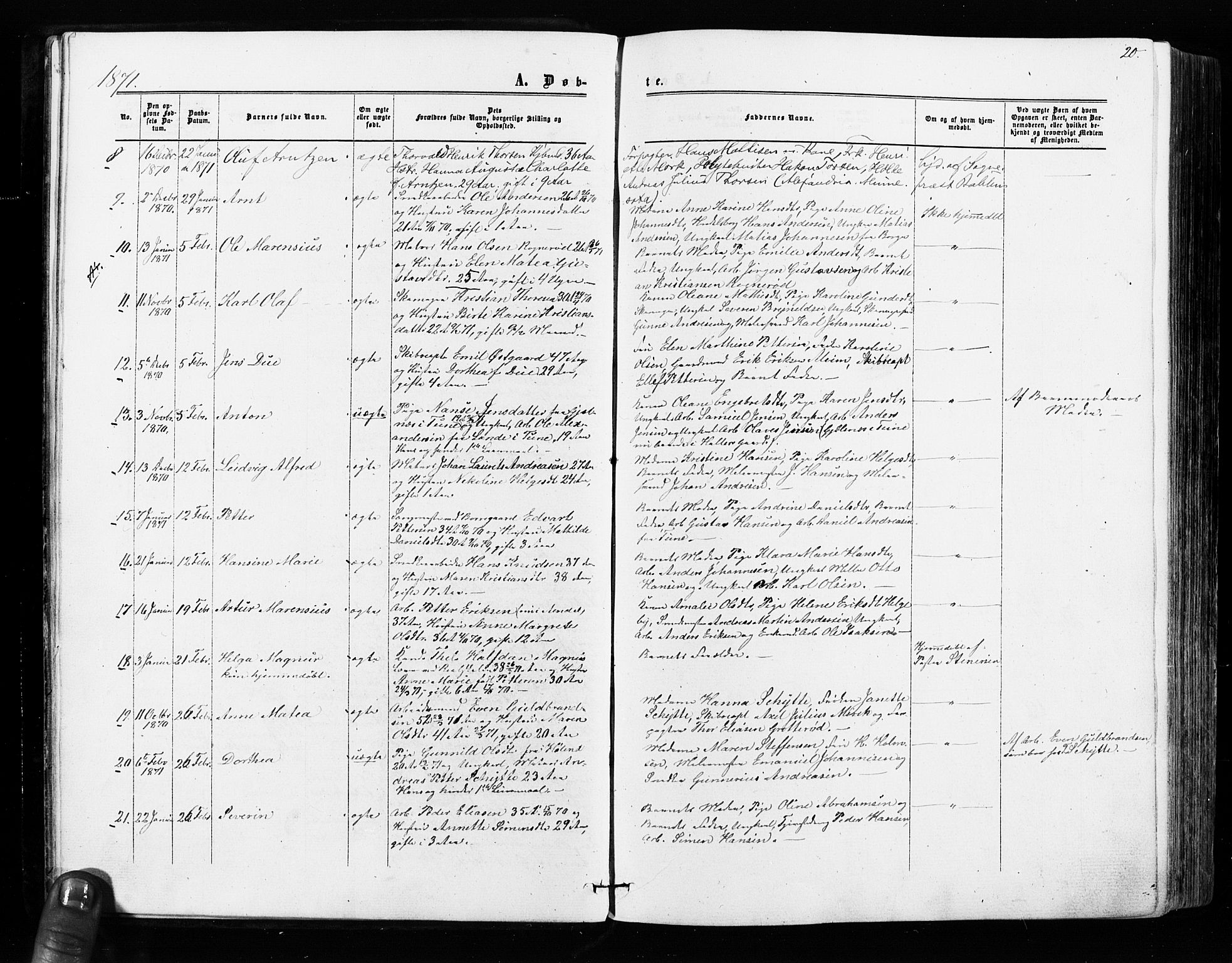 Sarpsborg prestekontor Kirkebøker, AV/SAO-A-2006/F/Fa/L0002: Parish register (official) no. 2, 1869-1877, p. 20