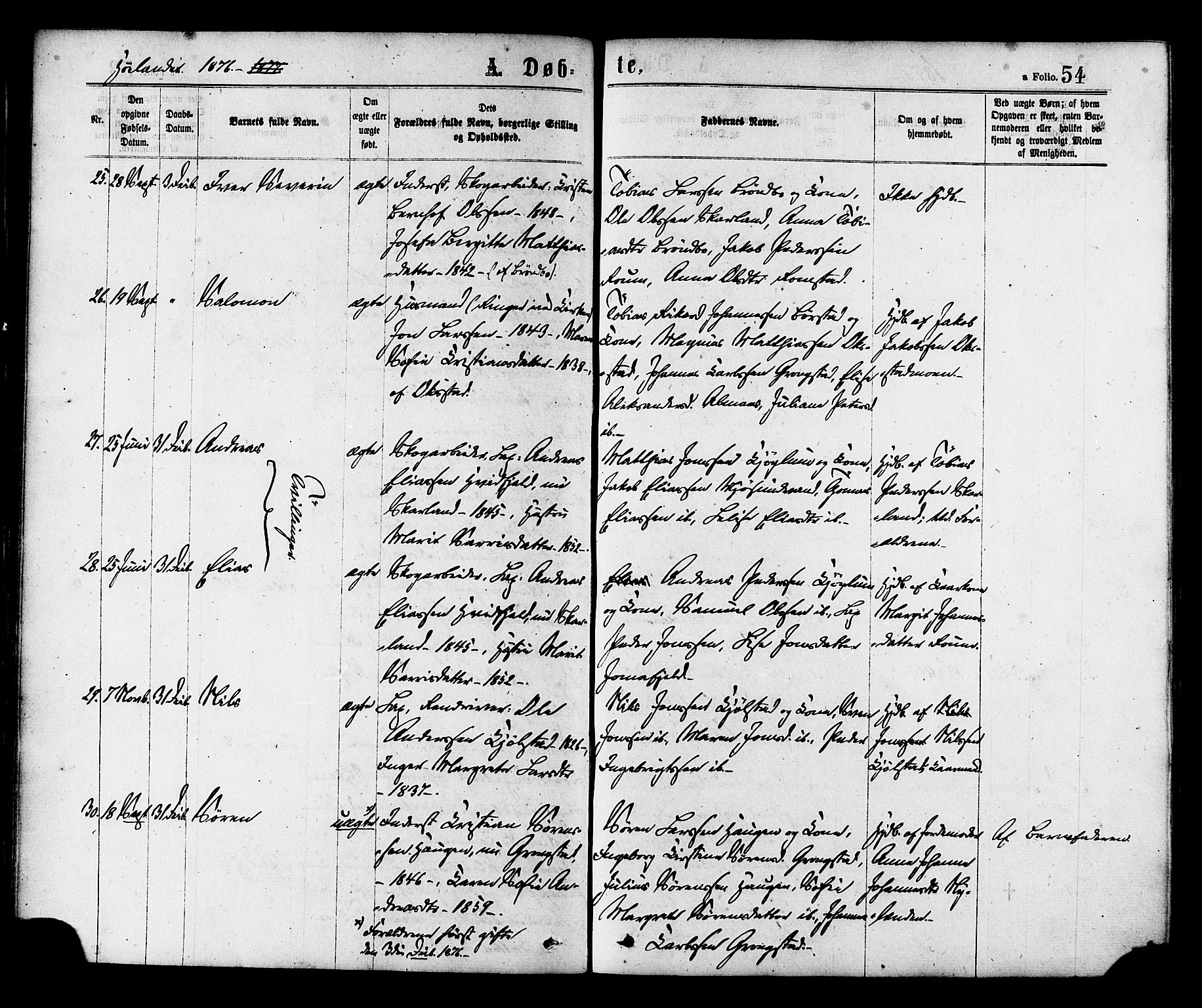 Ministerialprotokoller, klokkerbøker og fødselsregistre - Nord-Trøndelag, SAT/A-1458/758/L0516: Parish register (official) no. 758A03 /2, 1869-1879, p. 54