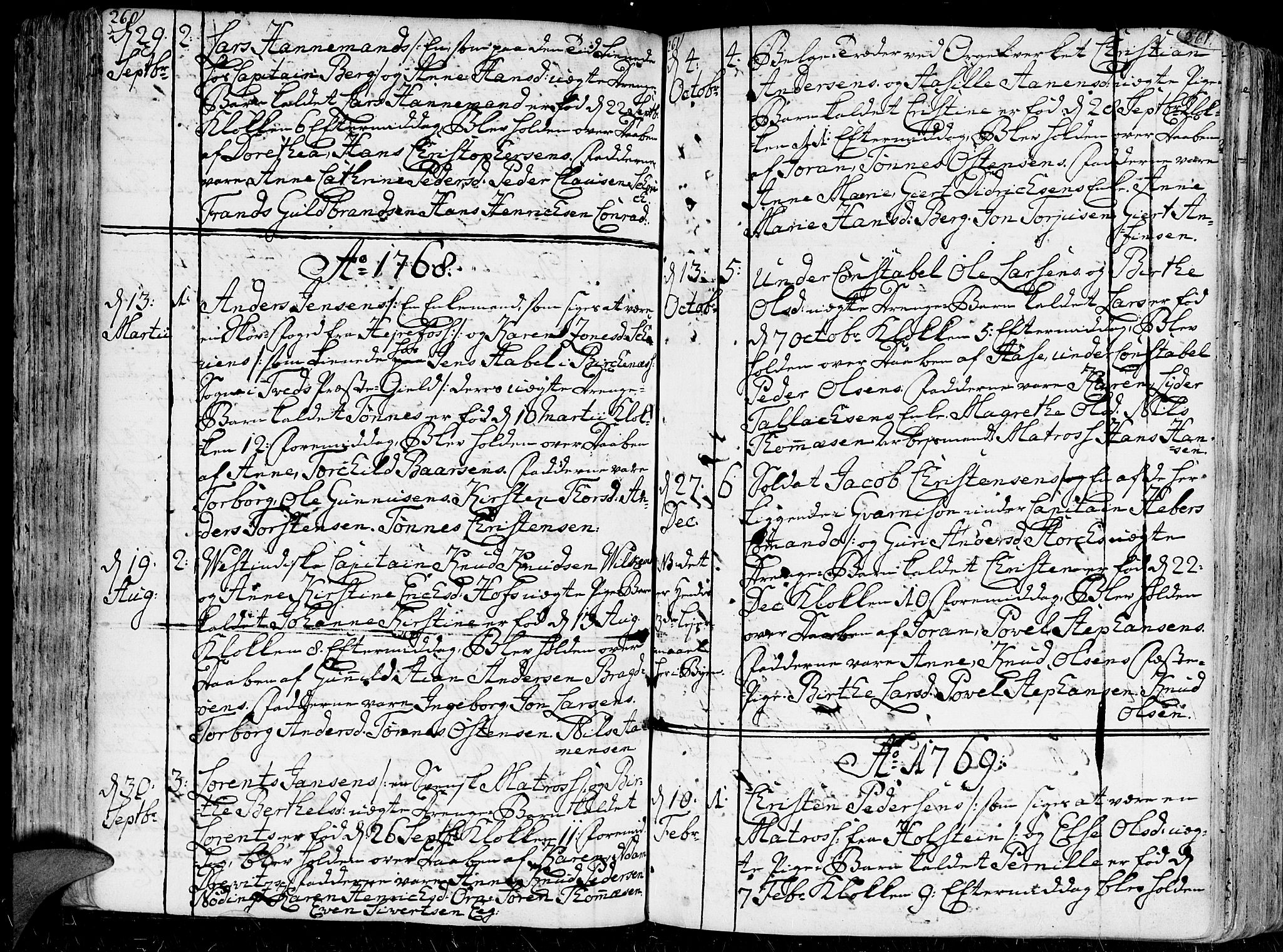 Kristiansand domprosti, SAK/1112-0006/F/Fa/L0001: Parish register (official) no. A 1, 1734-1793, p. 260-261