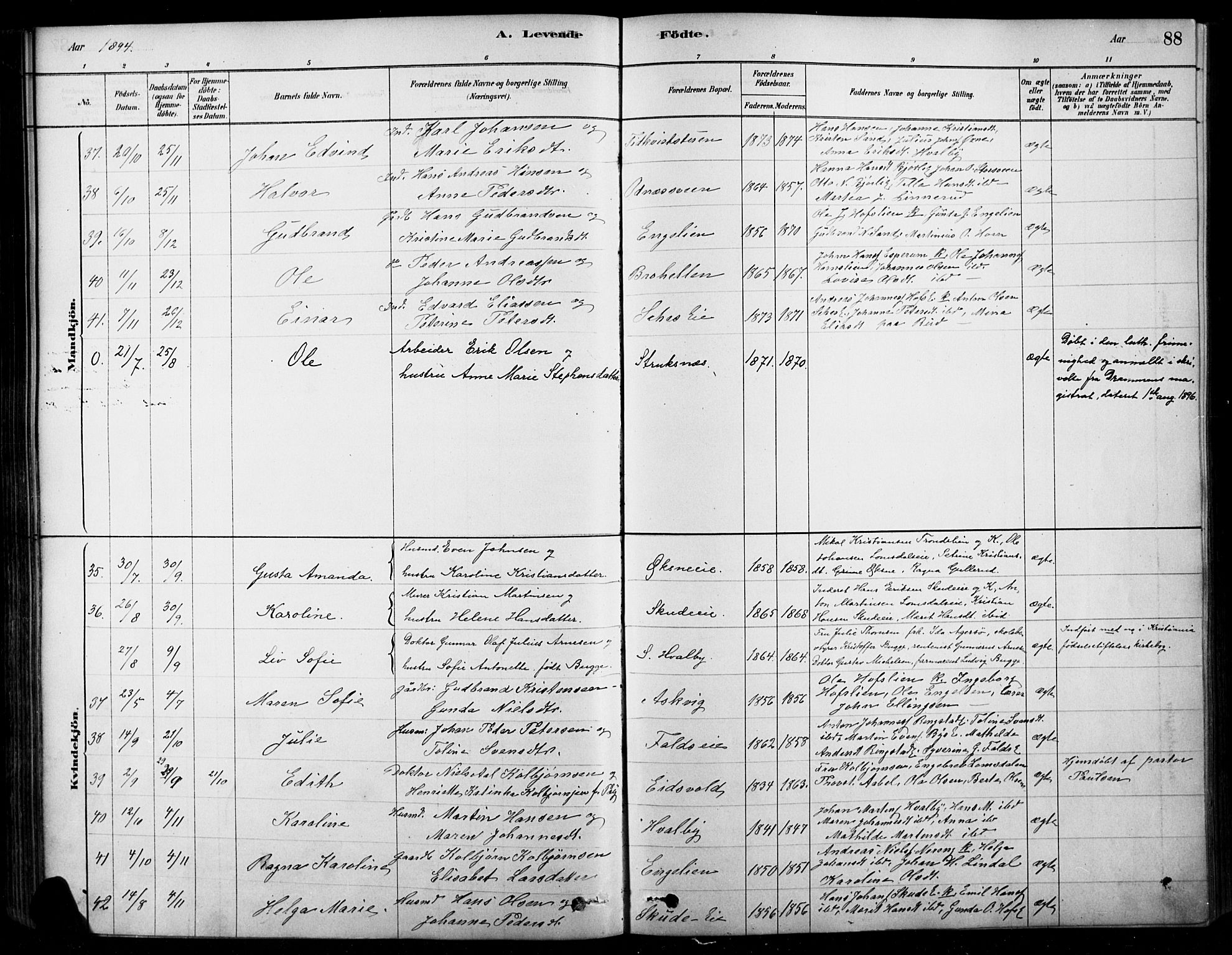 Søndre Land prestekontor, AV/SAH-PREST-122/K/L0003: Parish register (official) no. 3, 1878-1894, p. 88