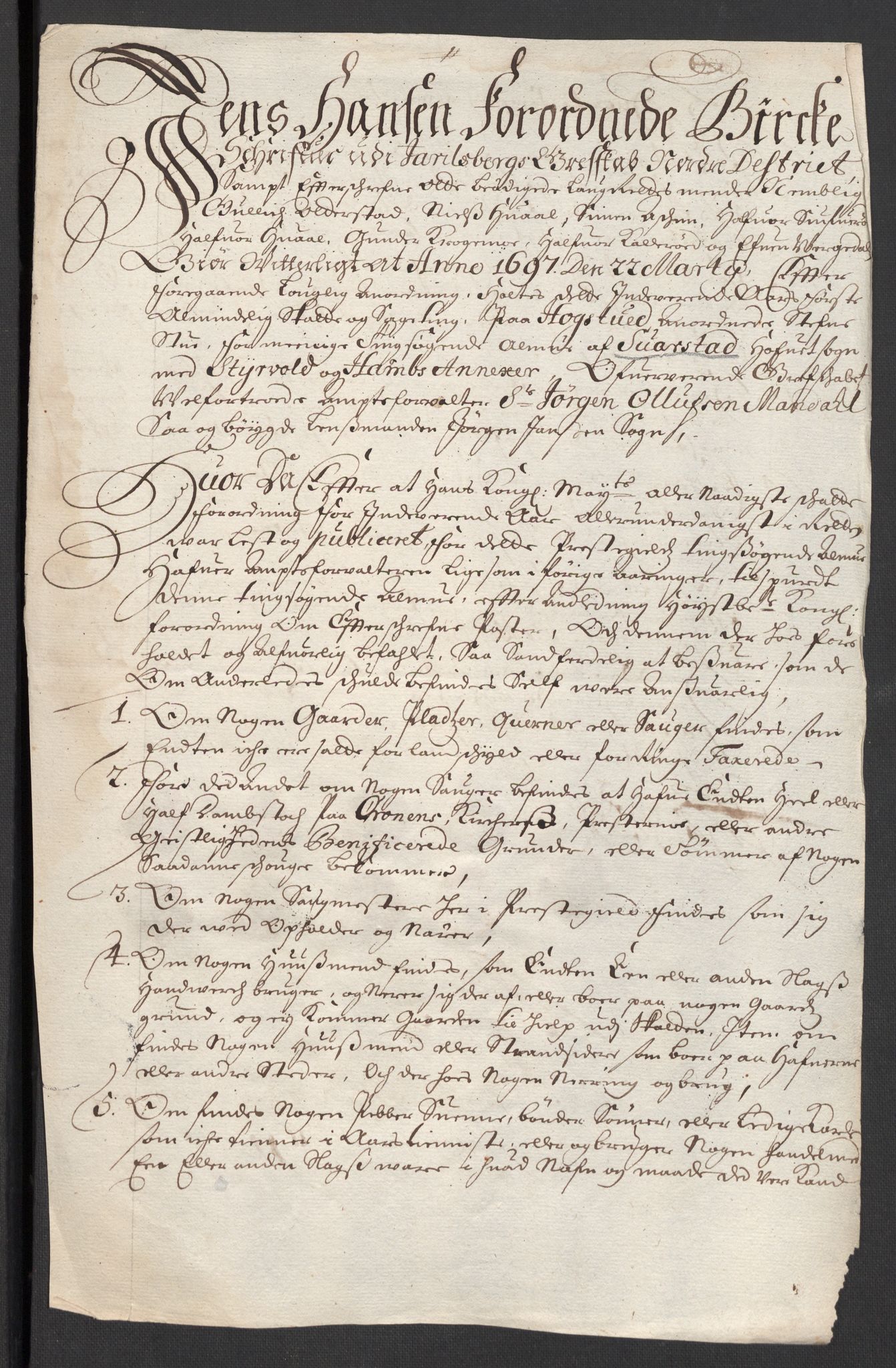 Rentekammeret inntil 1814, Reviderte regnskaper, Fogderegnskap, AV/RA-EA-4092/R32/L1868: Fogderegnskap Jarlsberg grevskap, 1697-1699, p. 45