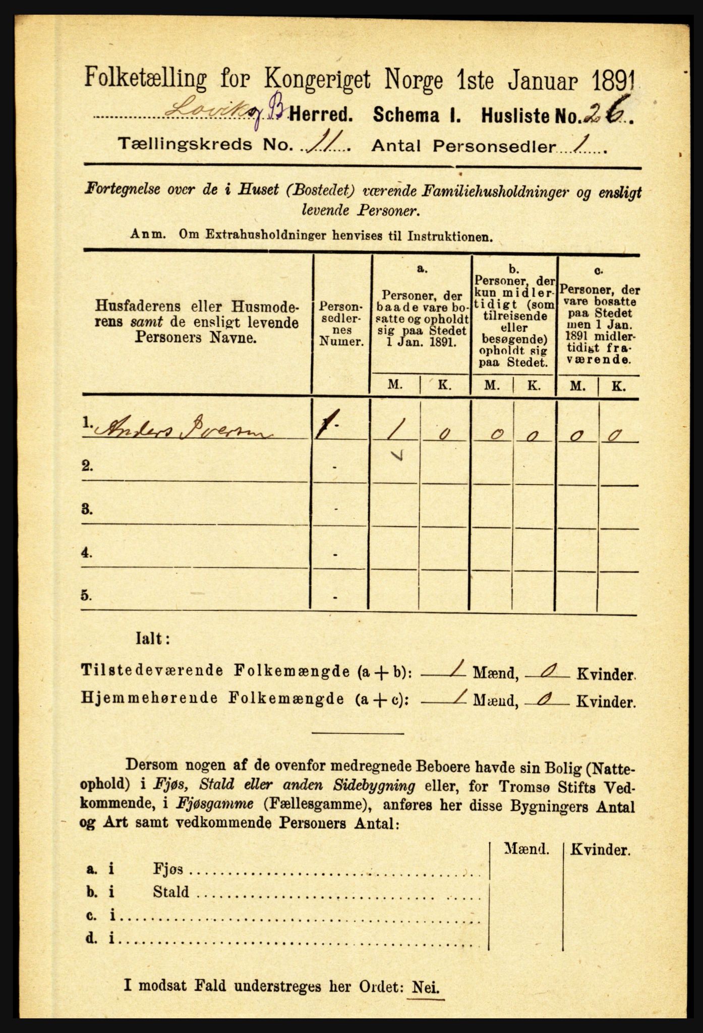 RA, 1891 census for 1415 Lavik og Brekke, 1891, p. 2133