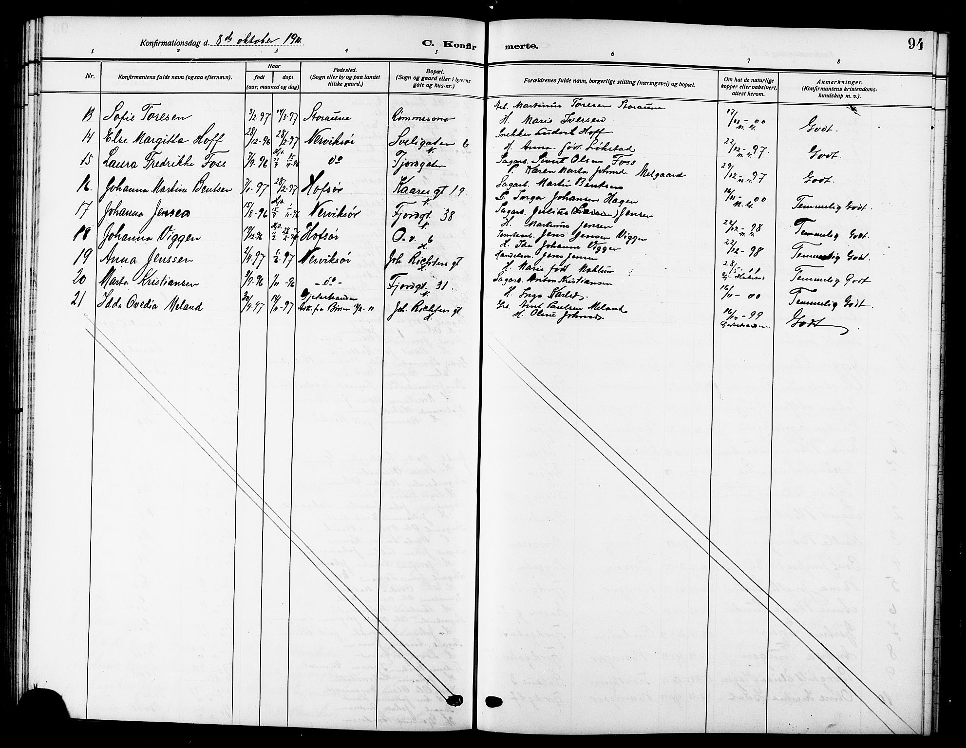 Ministerialprotokoller, klokkerbøker og fødselsregistre - Sør-Trøndelag, AV/SAT-A-1456/669/L0831: Parish register (copy) no. 669C01, 1909-1924, p. 94