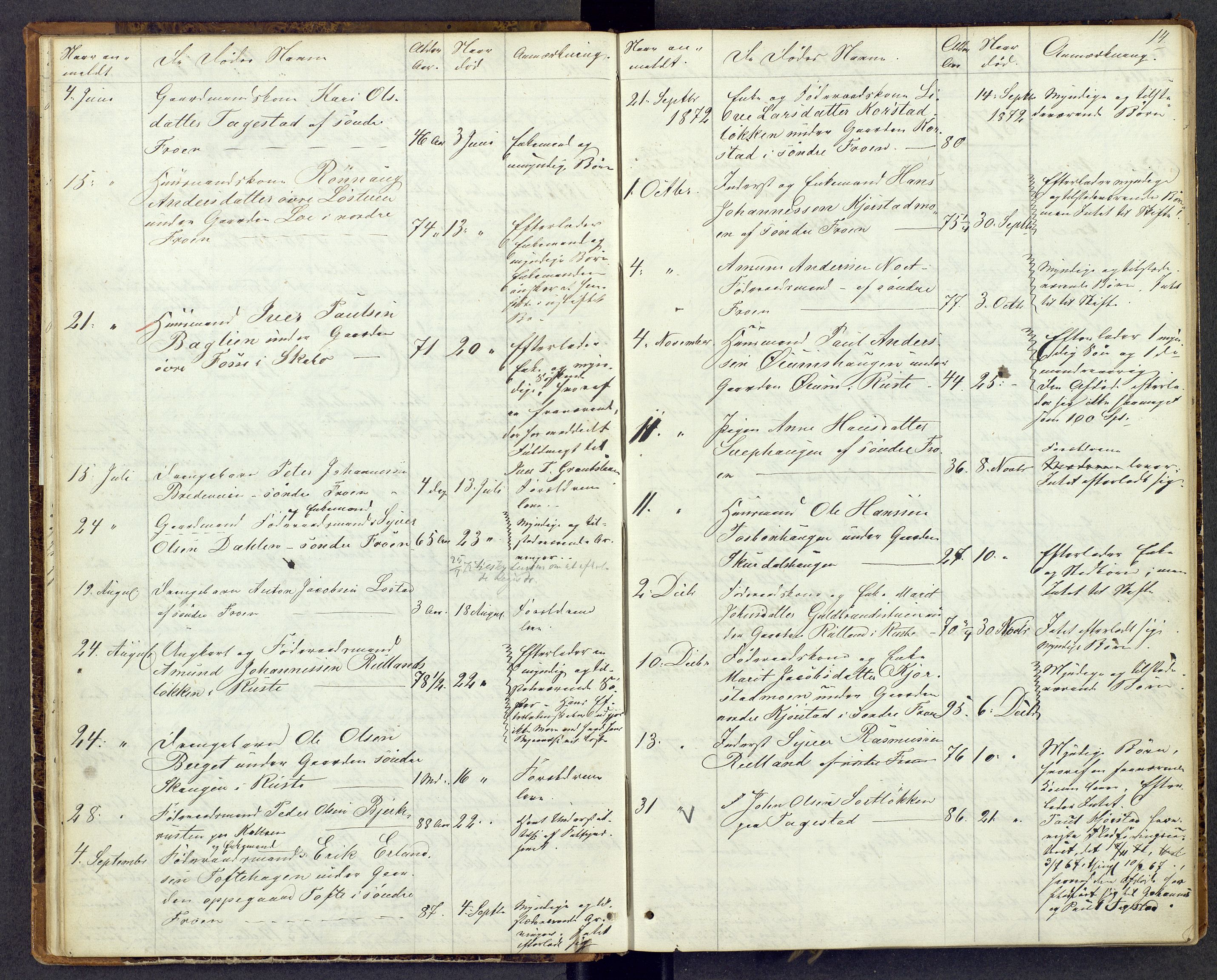 Mellom-Gudbrandsdal sorenskriveri, AV/SAH-TING-038/J/Jf/L0001: Dødsfallsprotokoll, 1863-1885, p. 14