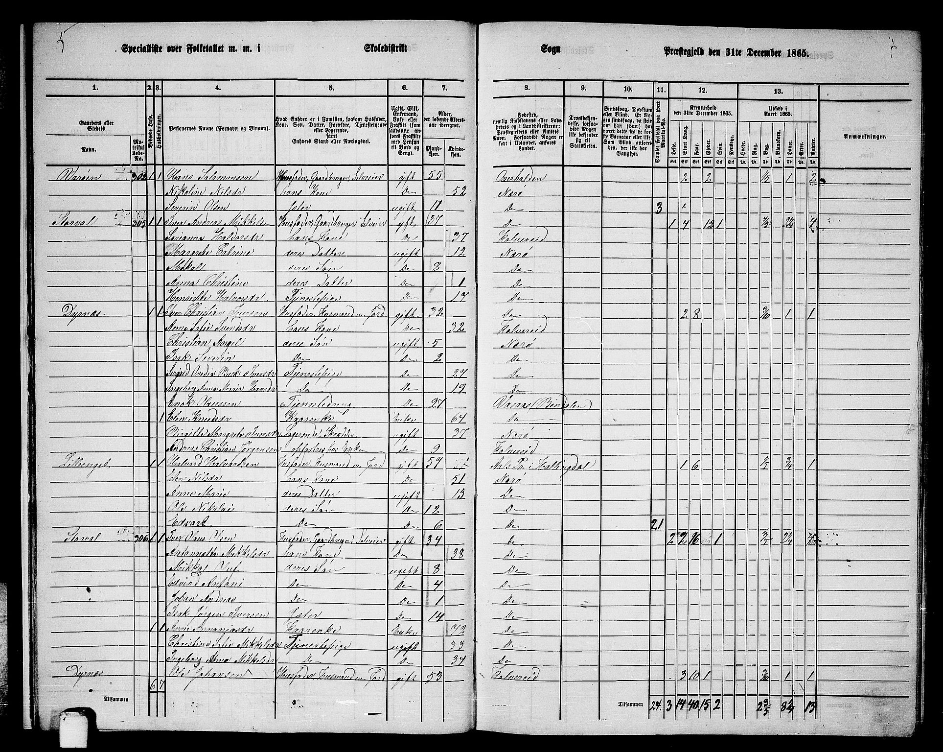 RA, 1865 census for Nærøy, 1865, p. 15