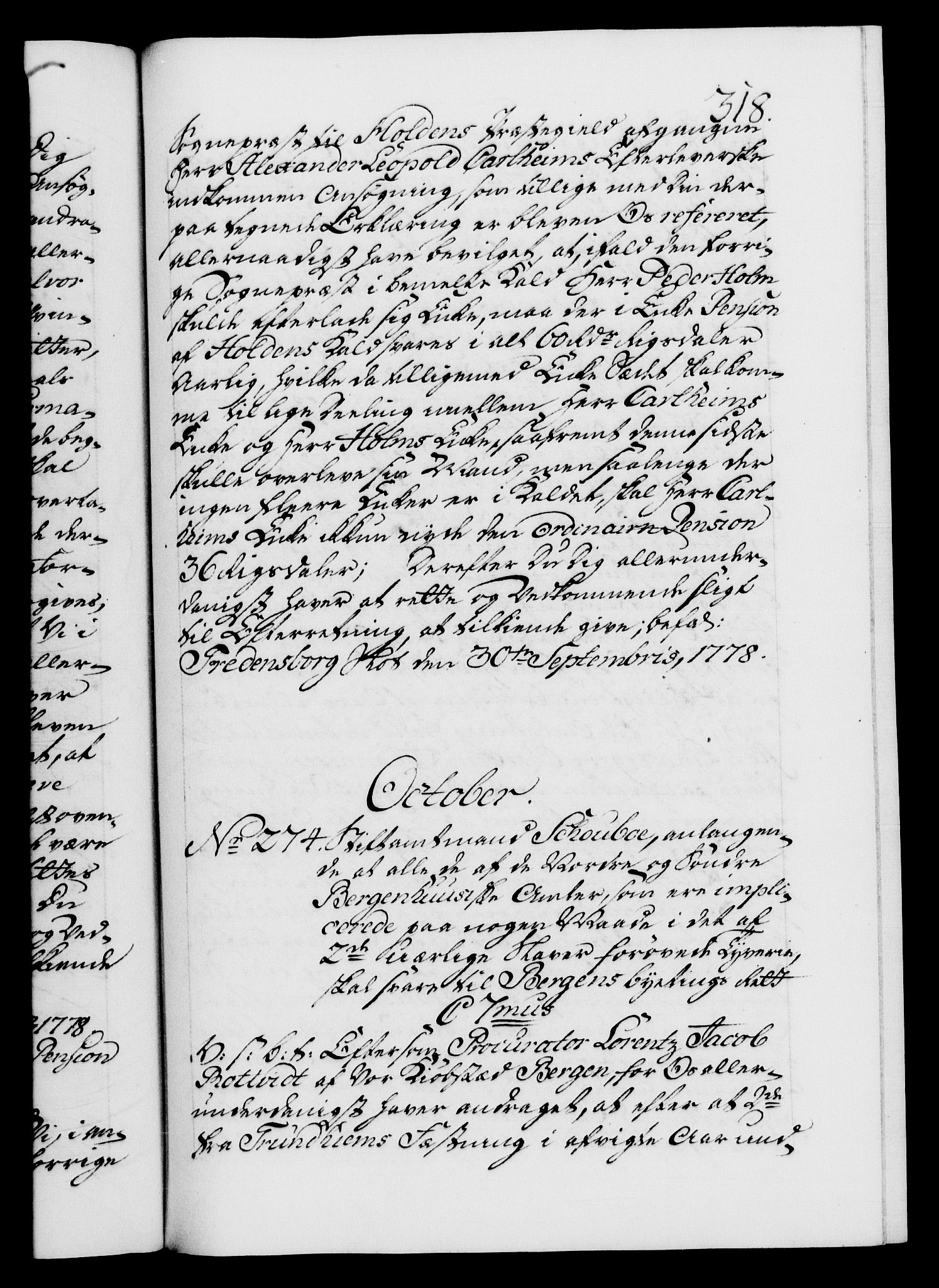 Danske Kanselli 1572-1799, AV/RA-EA-3023/F/Fc/Fca/Fcab/L0042: Norske tegnelser, 1777-1781, p. 318a