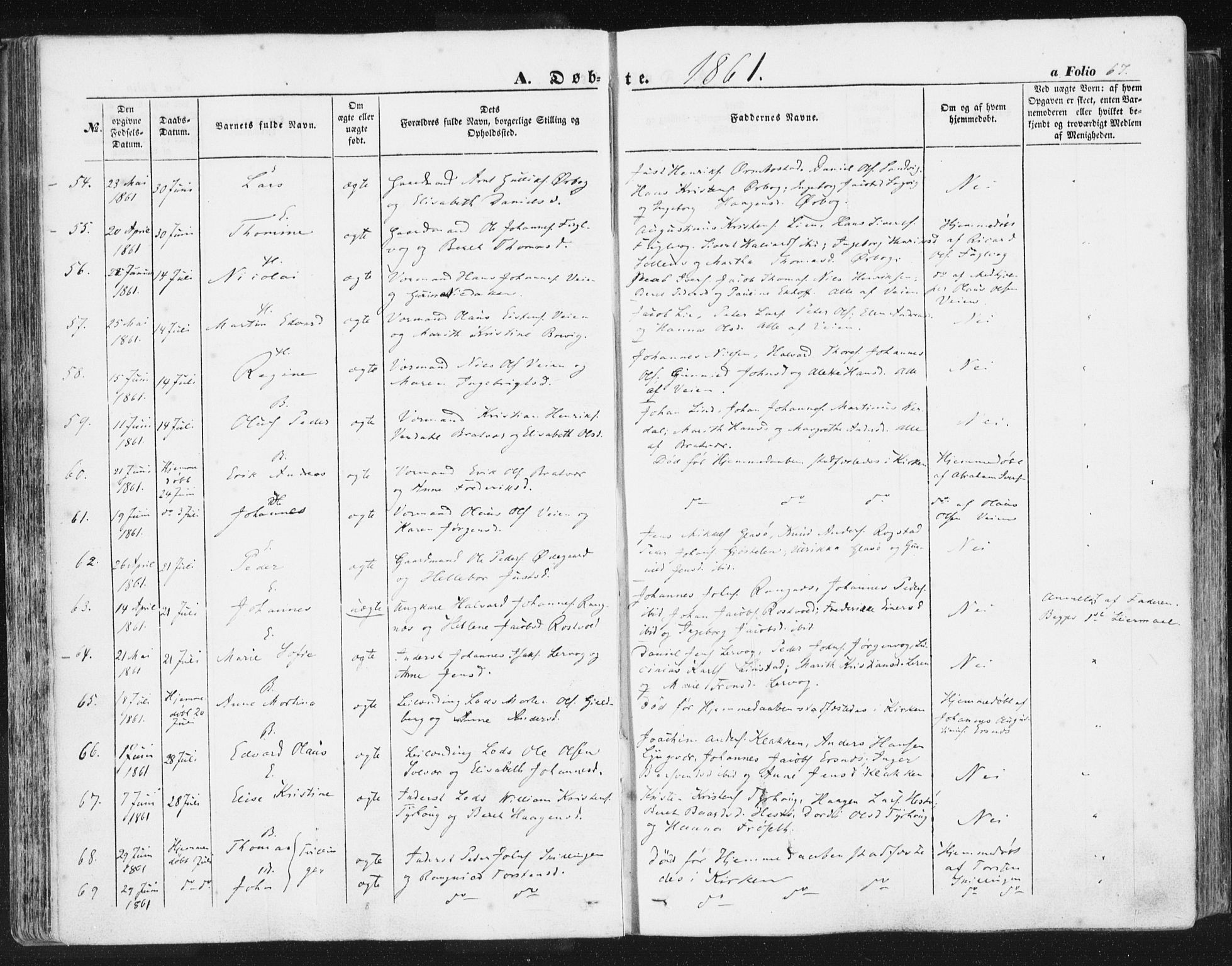 Ministerialprotokoller, klokkerbøker og fødselsregistre - Møre og Romsdal, AV/SAT-A-1454/581/L0937: Parish register (official) no. 581A05, 1853-1872, p. 67