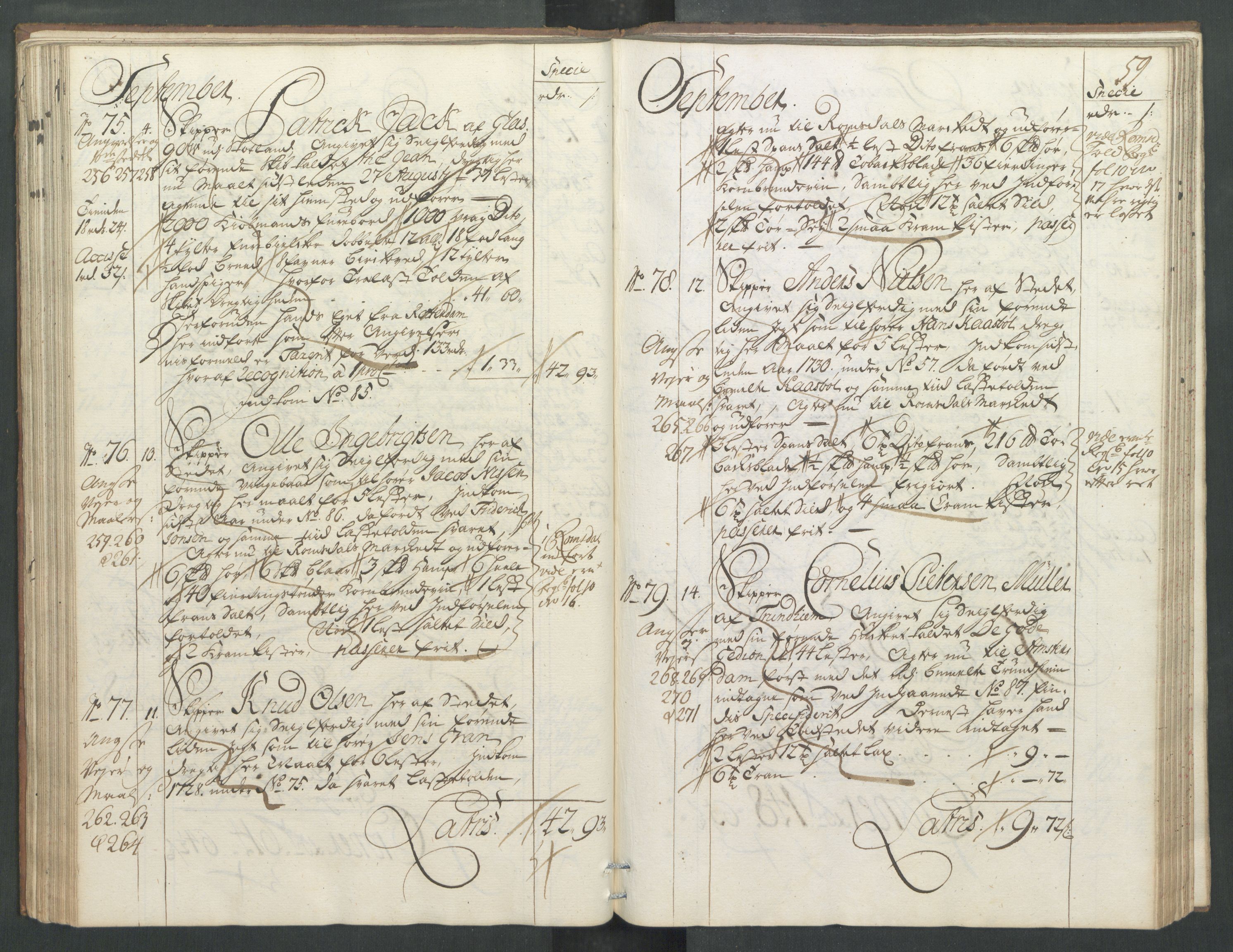 Generaltollkammeret, tollregnskaper, RA/EA-5490/R32/L0004/0001: Tollregnskaper Kristiansund / Hovedtollbok, 1731, p. 58b-59a
