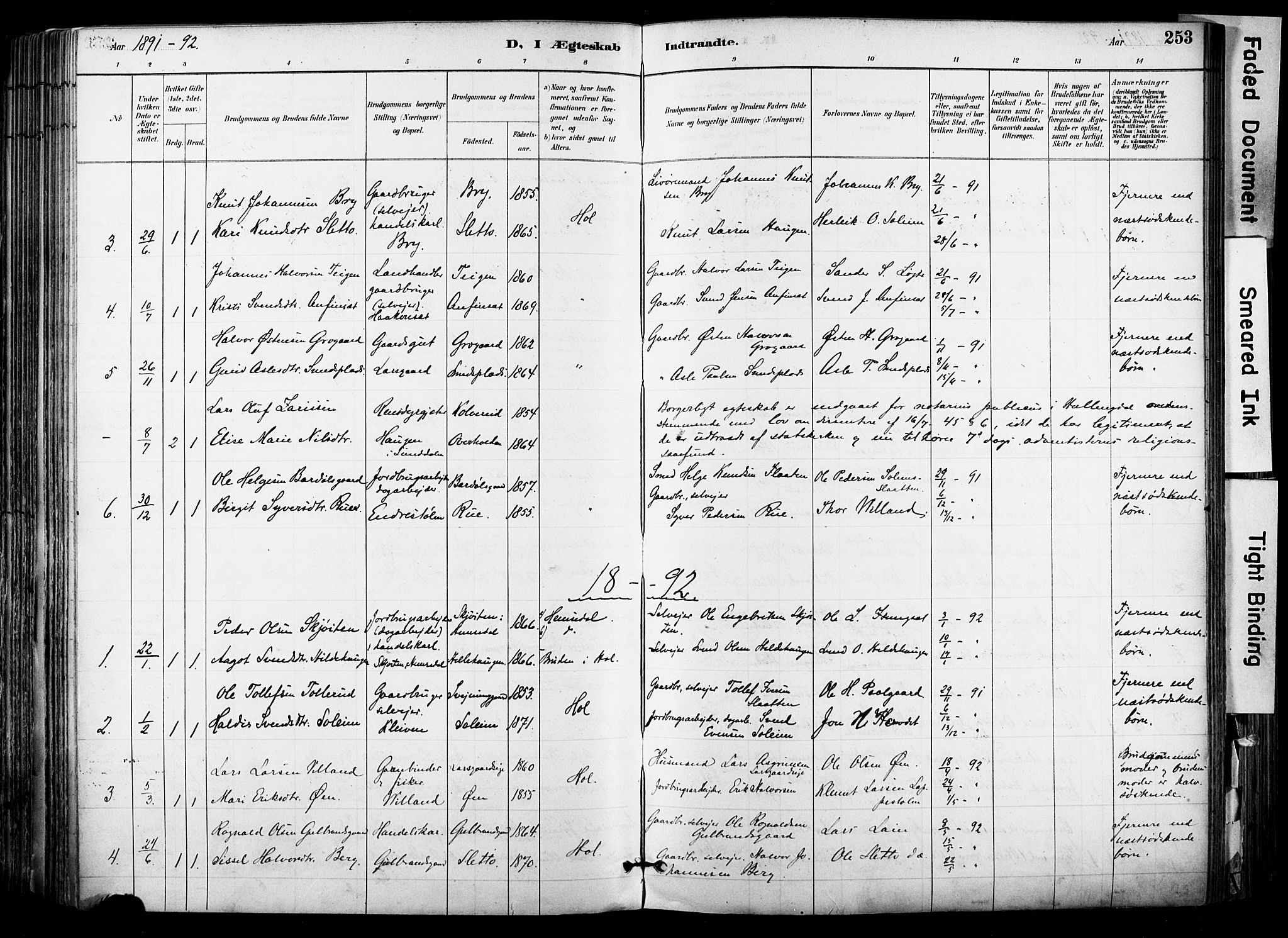 Hol kirkebøker, AV/SAKO-A-227/F/Fa/L0003: Parish register (official) no. I 3, 1887-1918, p. 253