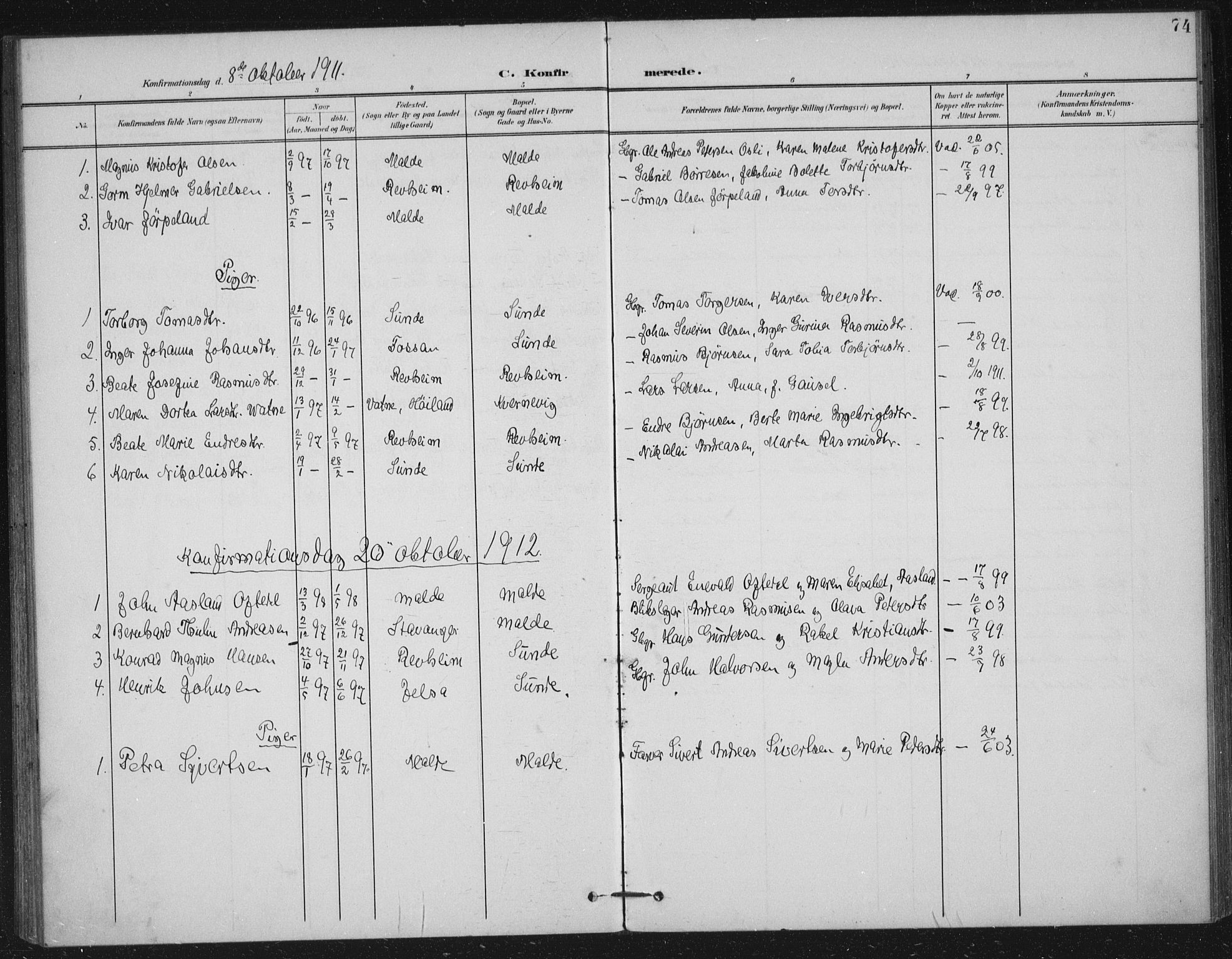 Håland sokneprestkontor, AV/SAST-A-101802/002/B/L0001: Parish register (official) no. A 13, 1901-1923, p. 74