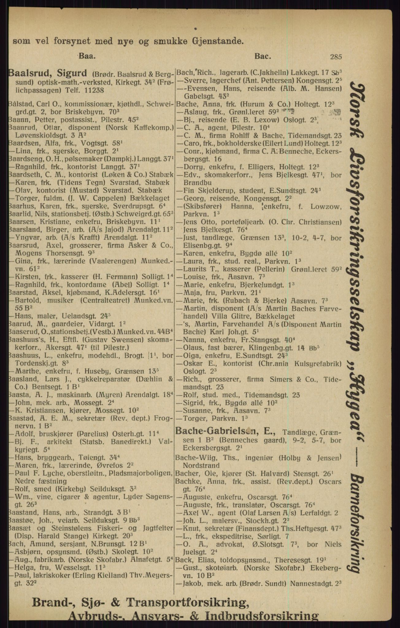 Kristiania/Oslo adressebok, PUBL/-, 1916, p. 285