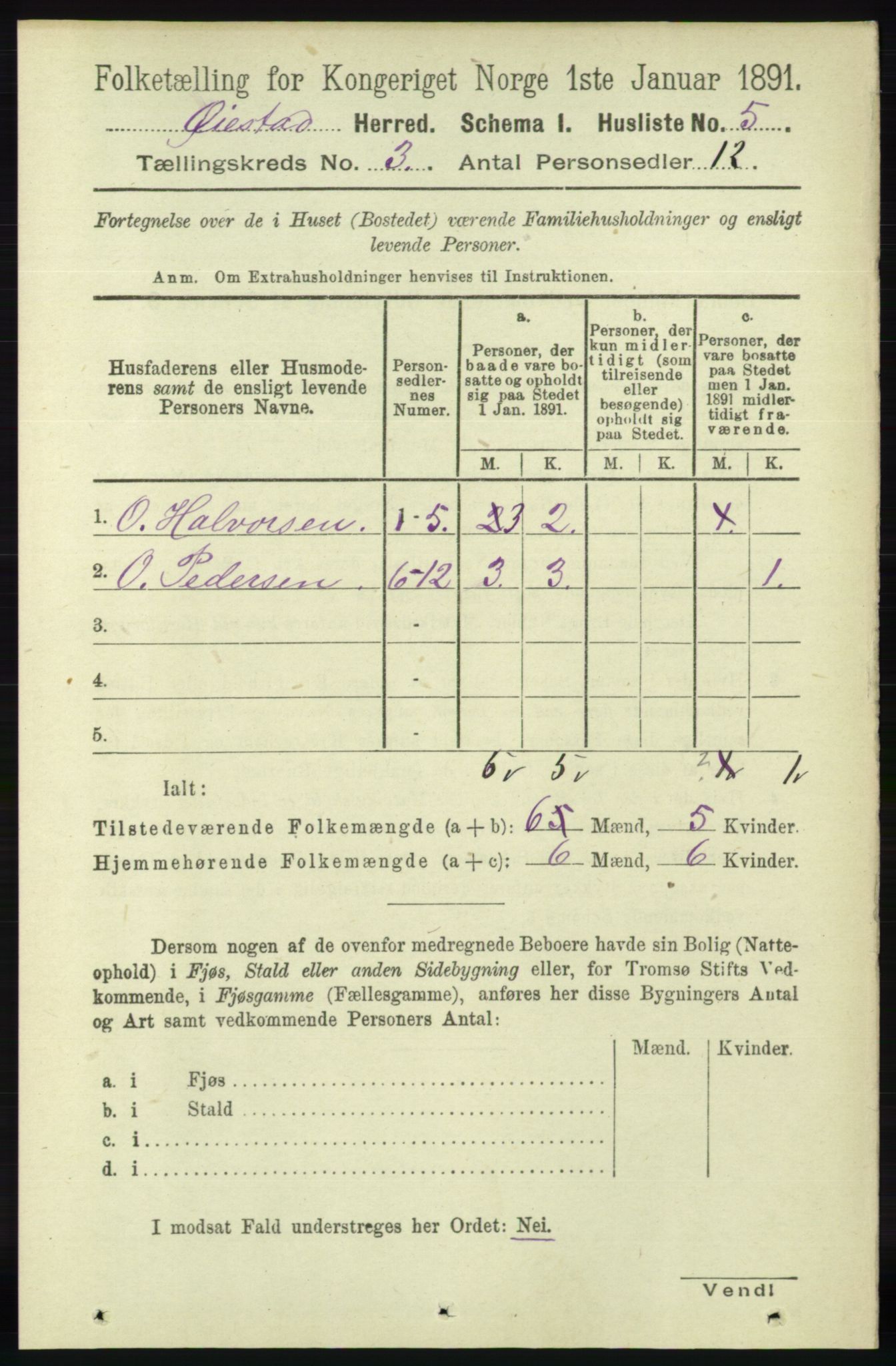 RA, 1891 census for 0920 Øyestad, 1891, p. 840