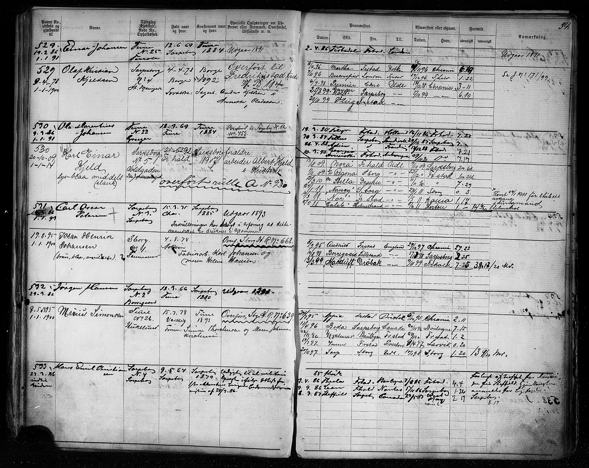 Sarpsborg mønstringskontor, AV/SAO-A-10569c/F/Fc/Fca/L0005: Annotasjonsrulle, 1881-1913, p. 38
