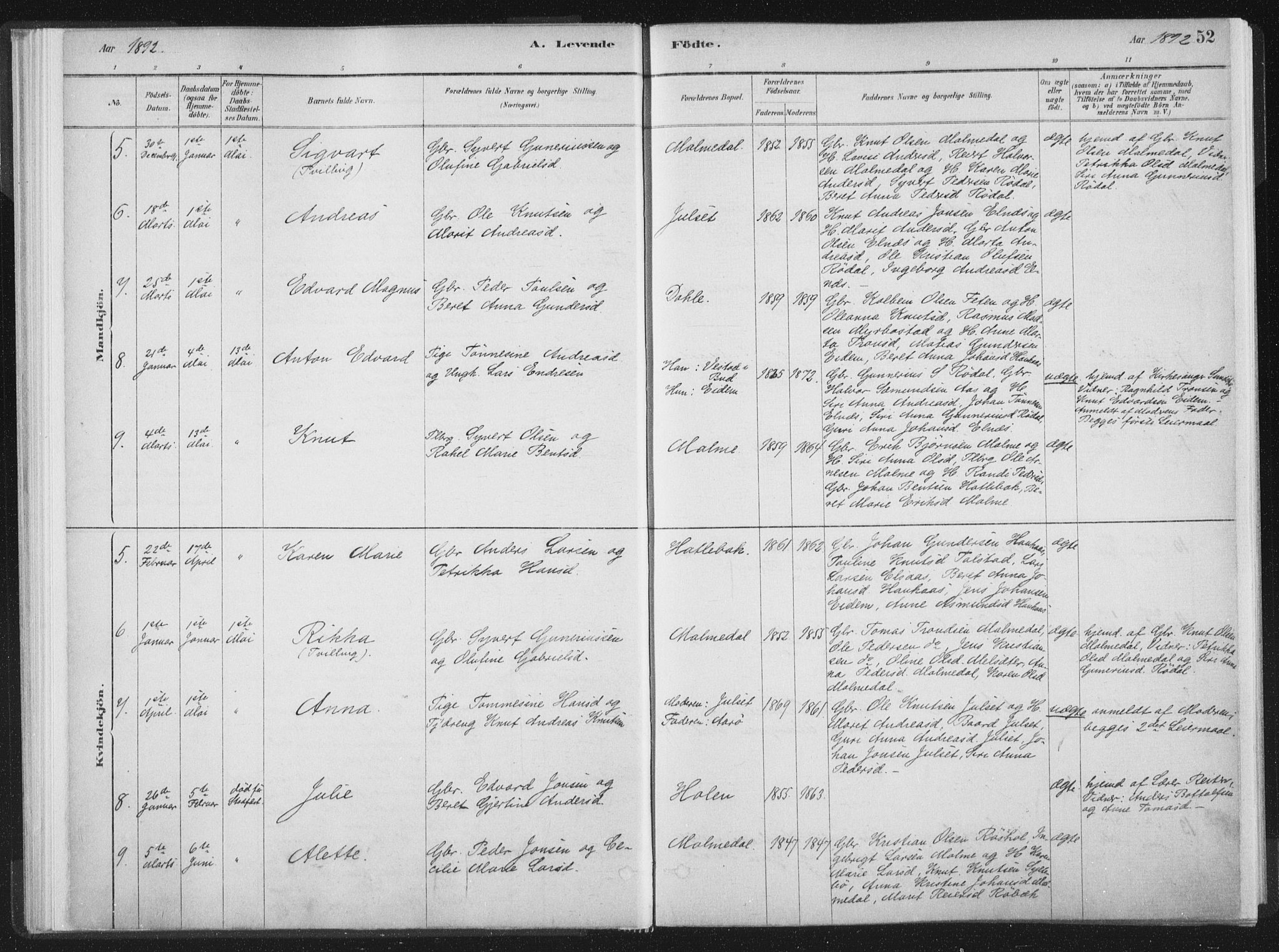 Ministerialprotokoller, klokkerbøker og fødselsregistre - Møre og Romsdal, AV/SAT-A-1454/564/L0740: Parish register (official) no. 564A01, 1880-1899, p. 52