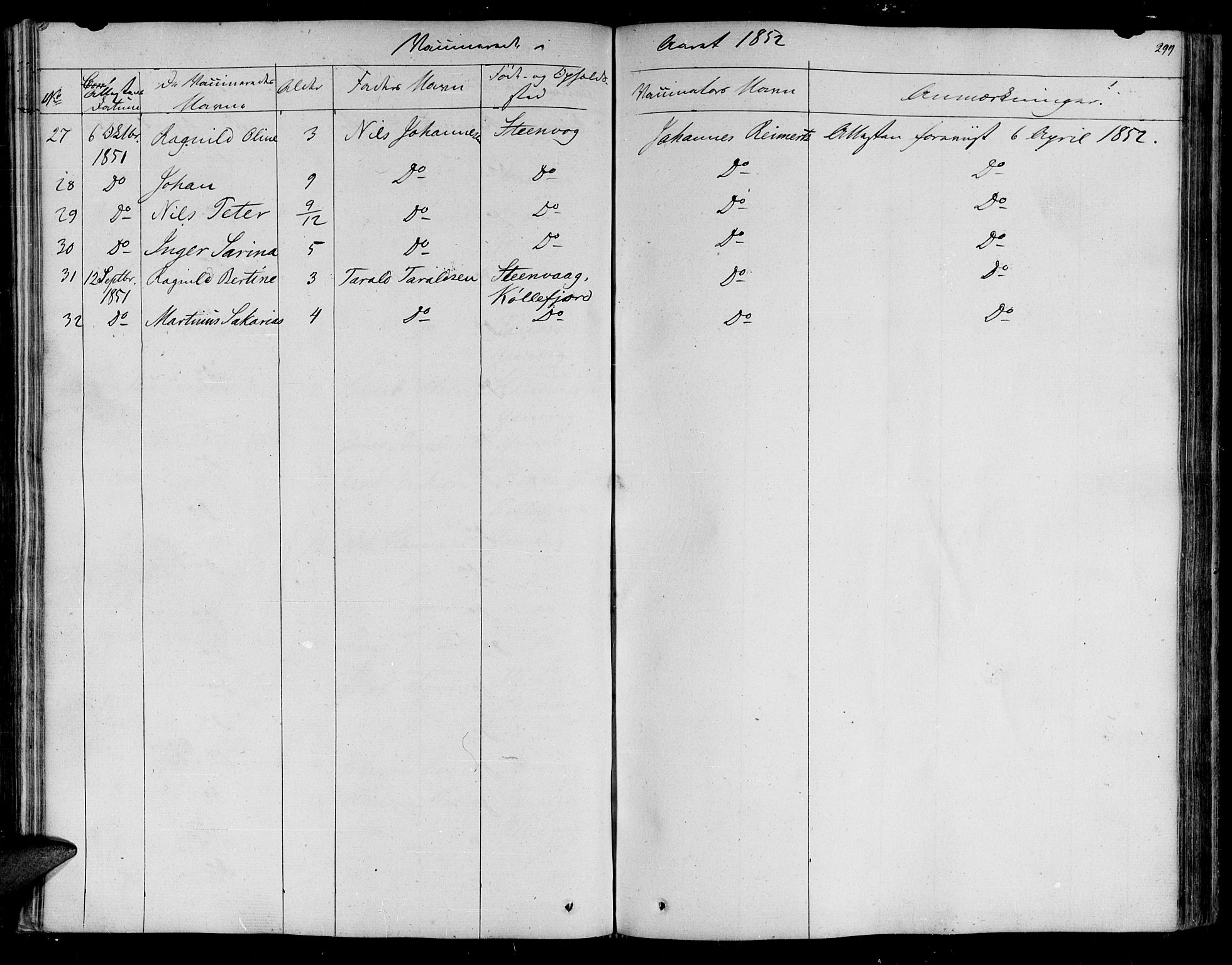 Lebesby sokneprestkontor, SATØ/S-1353/H/Ha/L0003kirke: Parish register (official) no. 3, 1833-1852, p. 299