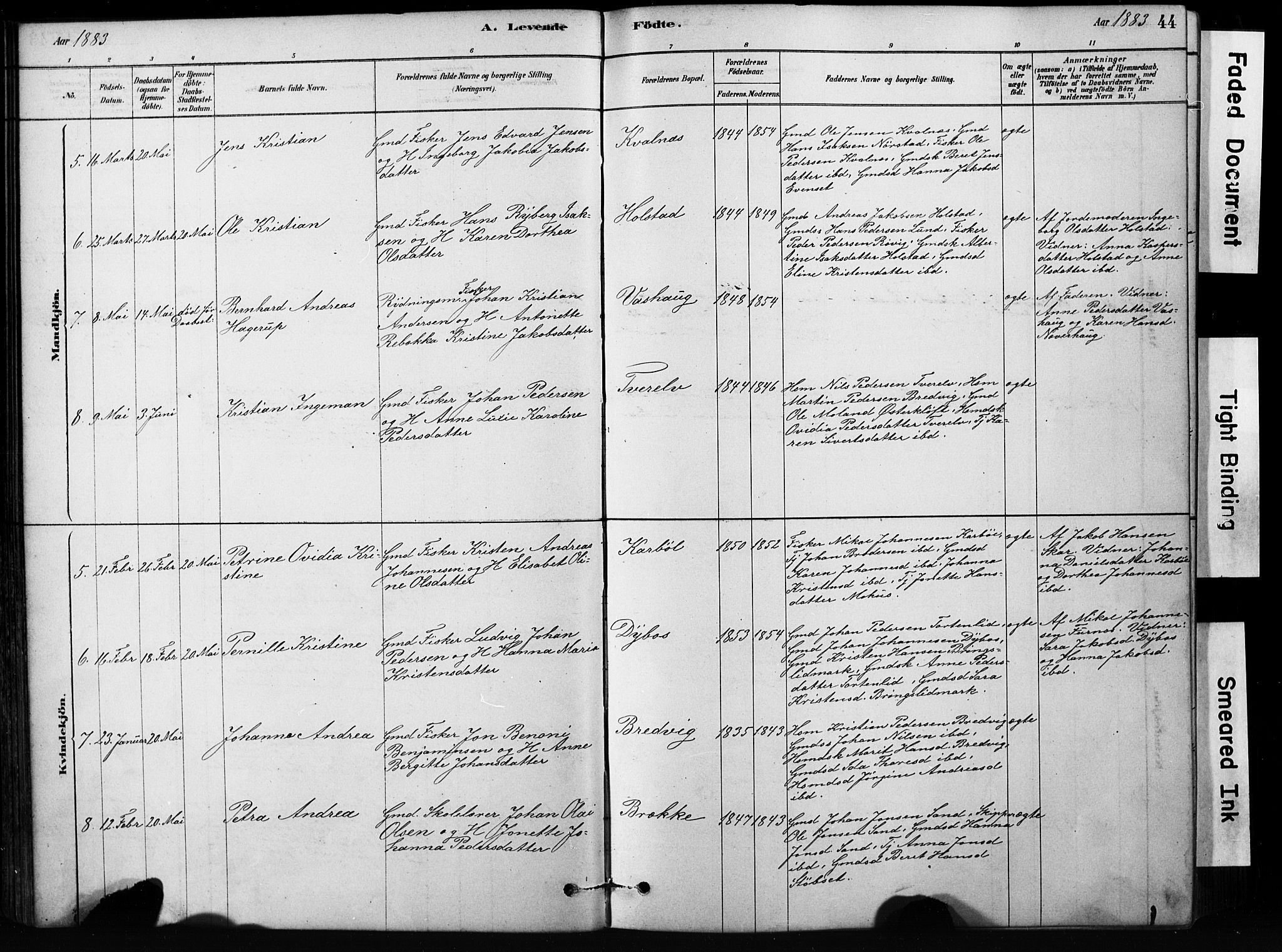 Ministerialprotokoller, klokkerbøker og fødselsregistre - Nordland, AV/SAT-A-1459/852/L0754: Parish register (copy) no. 852C05, 1878-1894, p. 44