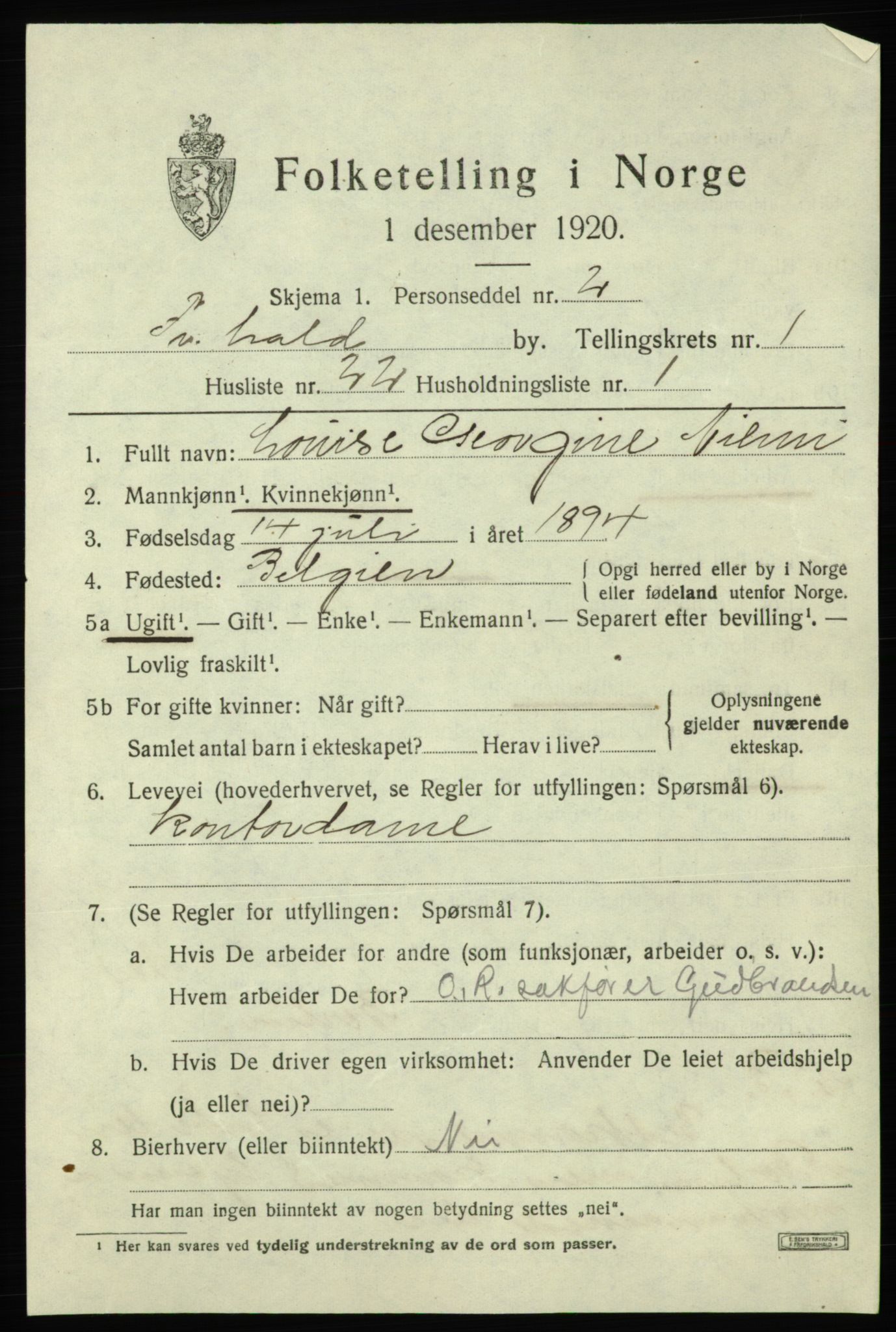SAO, 1920 census for Fredrikshald, 1920, p. 8460