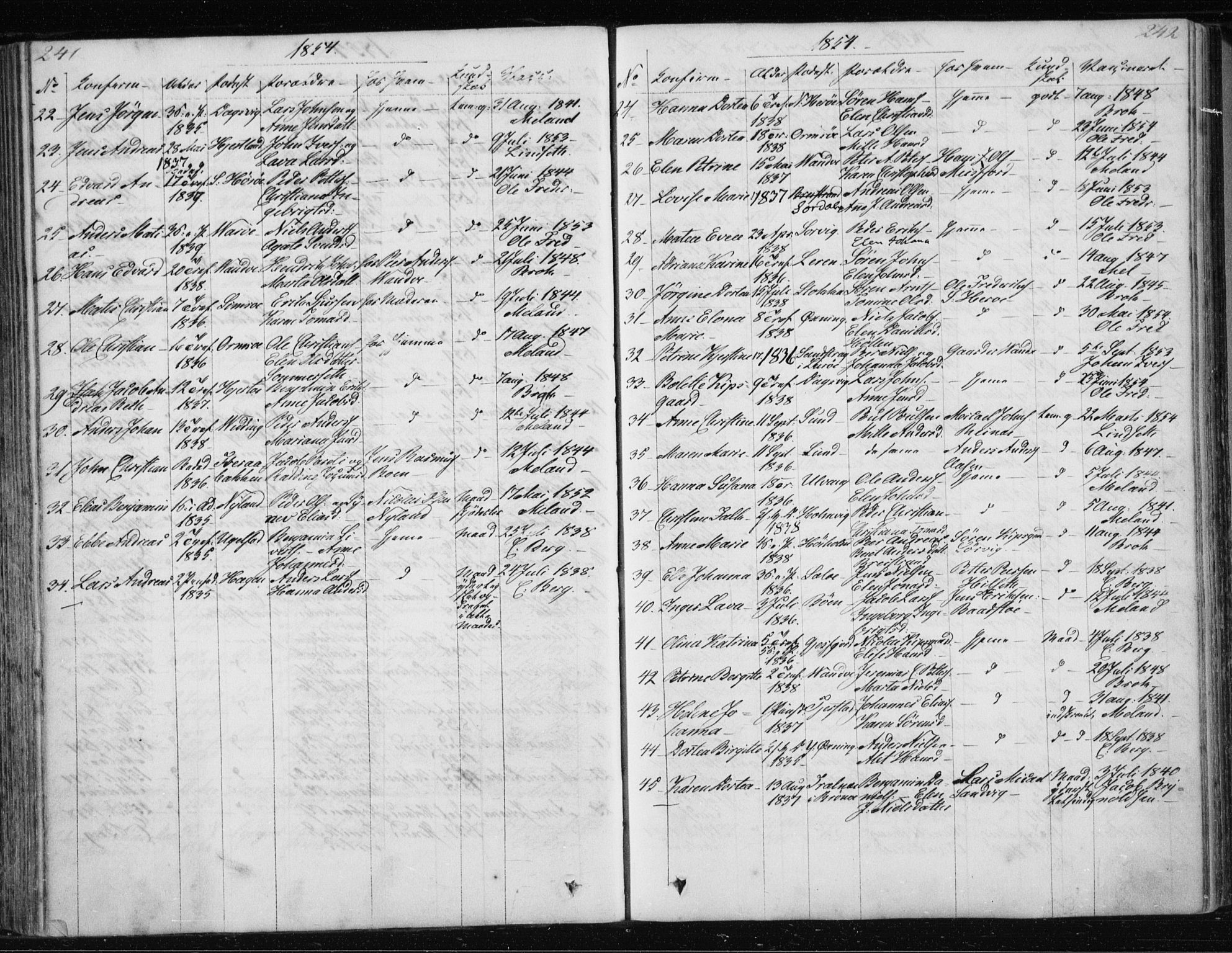 Ministerialprotokoller, klokkerbøker og fødselsregistre - Nordland, SAT/A-1459/834/L0511: Parish register (copy) no. 834C02, 1848-1862, p. 241-242