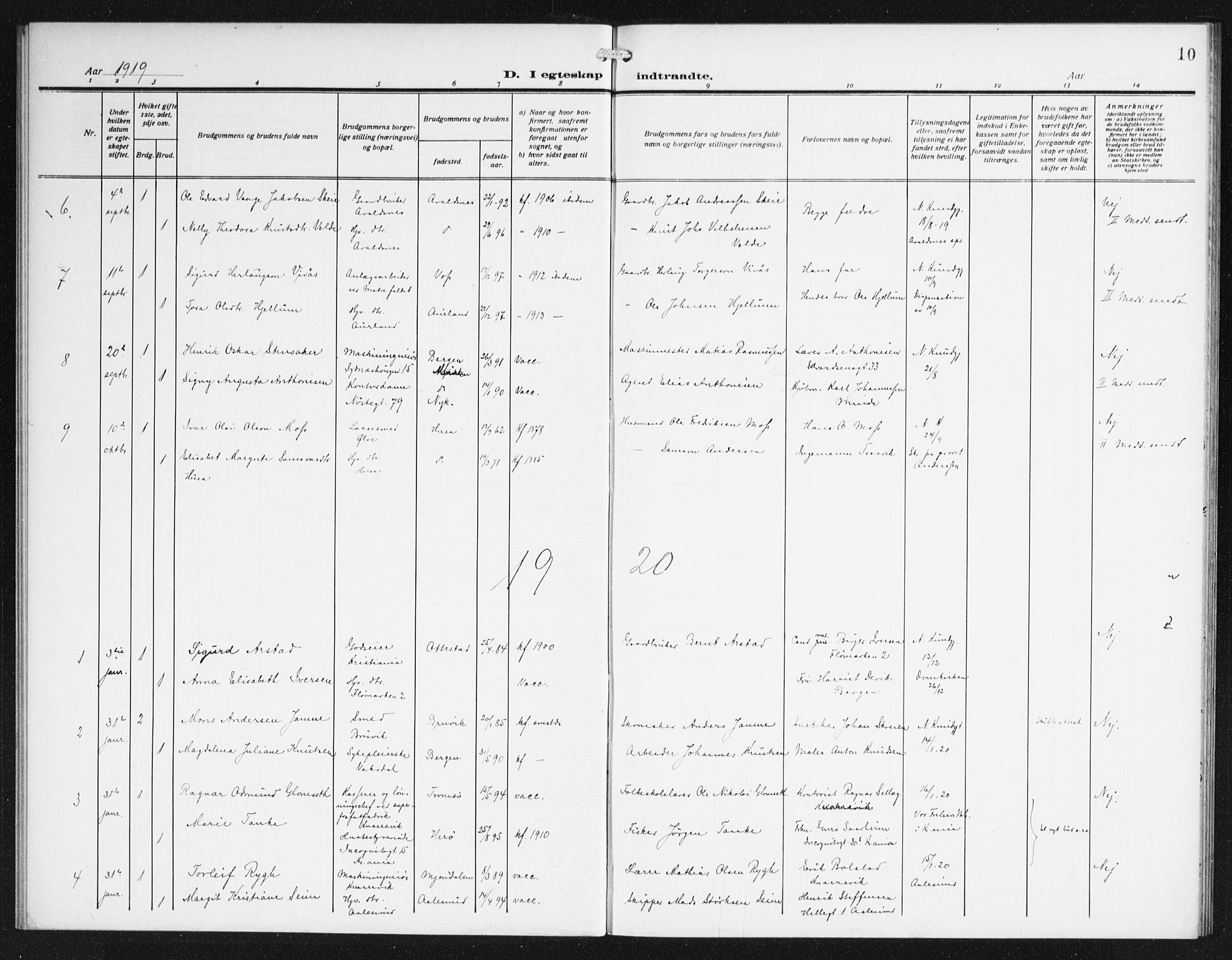 Domkirken sokneprestembete, SAB/A-74801/H/Haa/L0067: Curate's parish register no. A 5, 1915-1934, p. 10