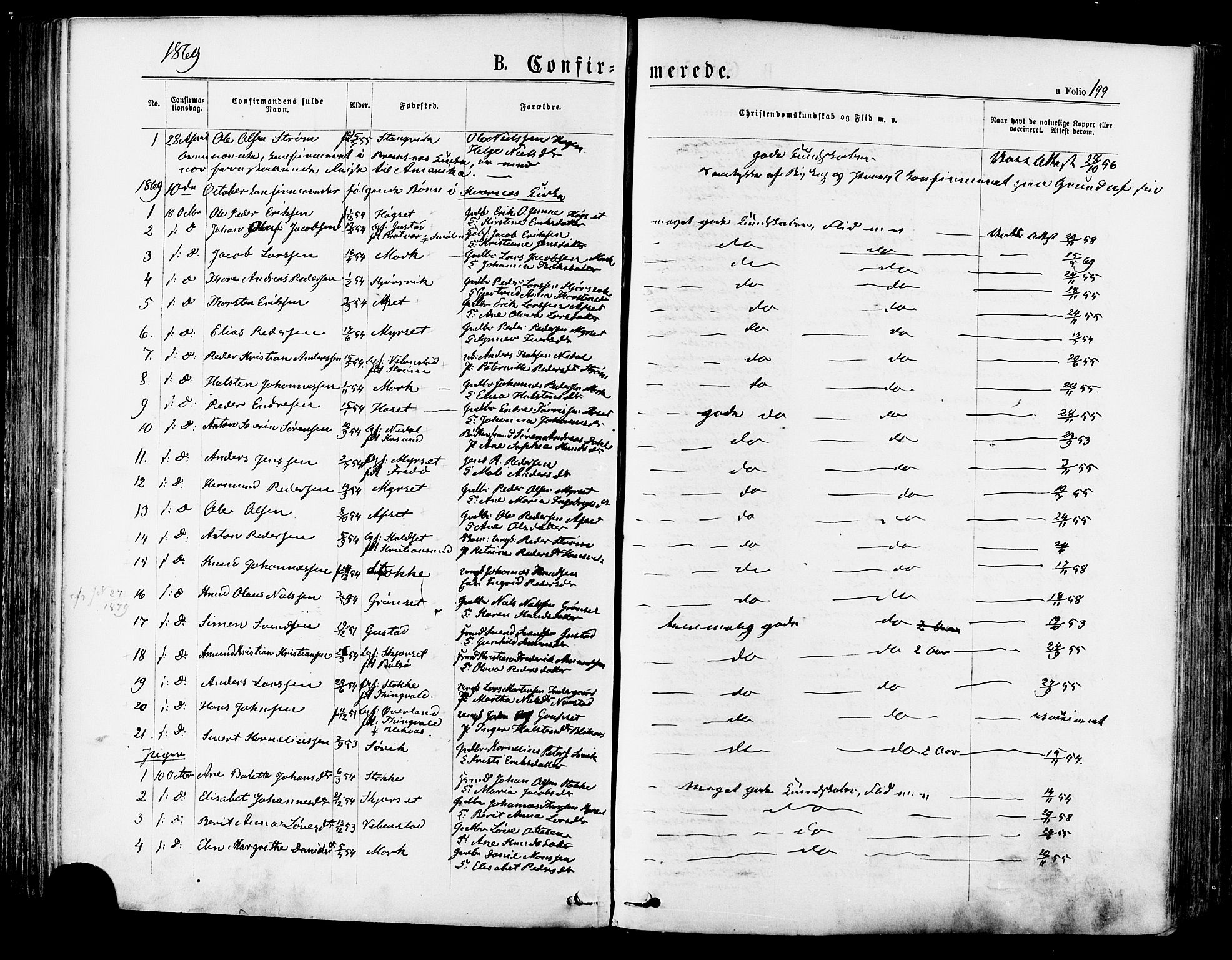 Ministerialprotokoller, klokkerbøker og fødselsregistre - Møre og Romsdal, SAT/A-1454/568/L0805: Parish register (official) no. 568A12 /1, 1869-1884, p. 199