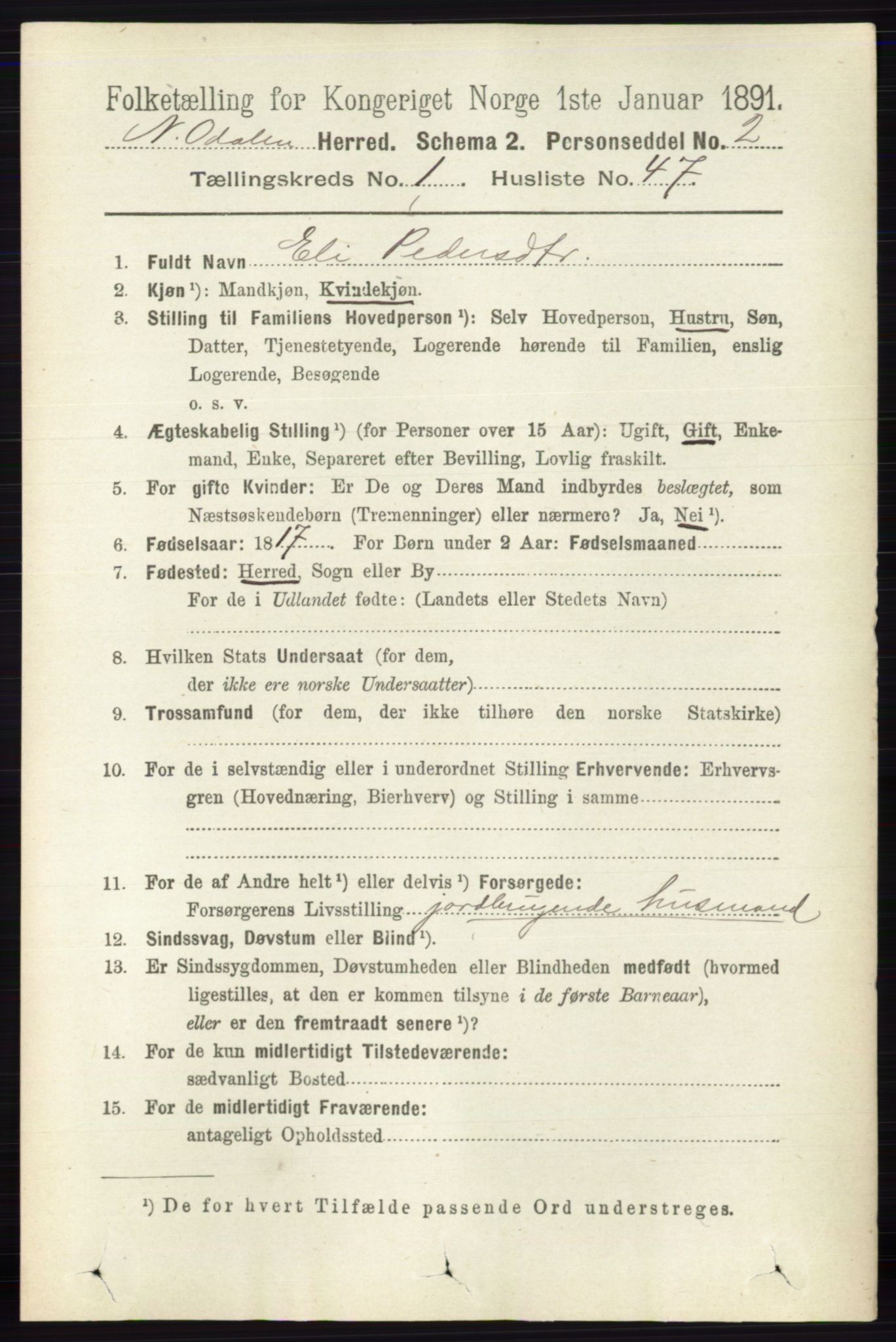 RA, 1891 census for 0418 Nord-Odal, 1891, p. 342