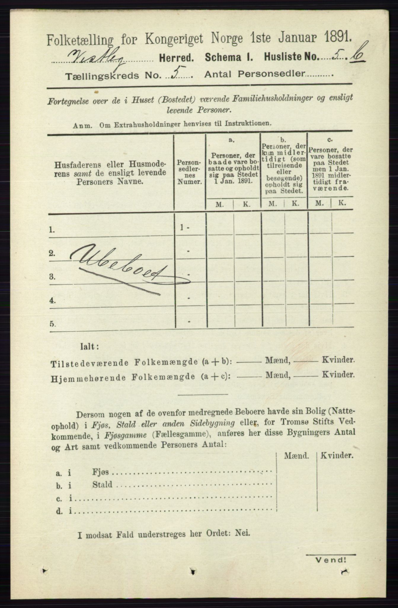 RA, 1891 census for 0211 Vestby, 1891, p. 2050