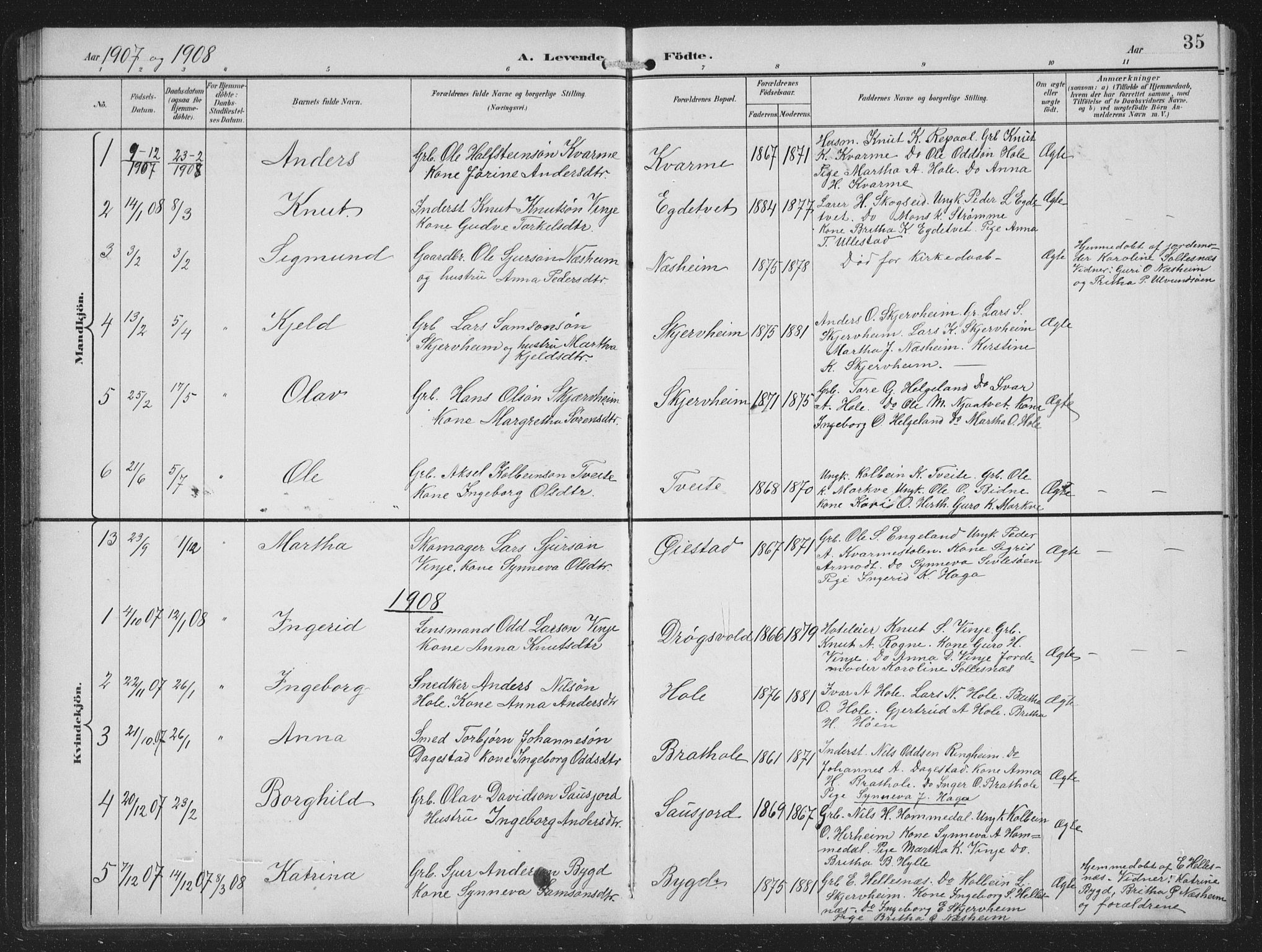 Vossestrand Sokneprestembete, SAB/A-79101/H/Hab: Parish register (copy) no. B 4, 1894-1941, p. 35