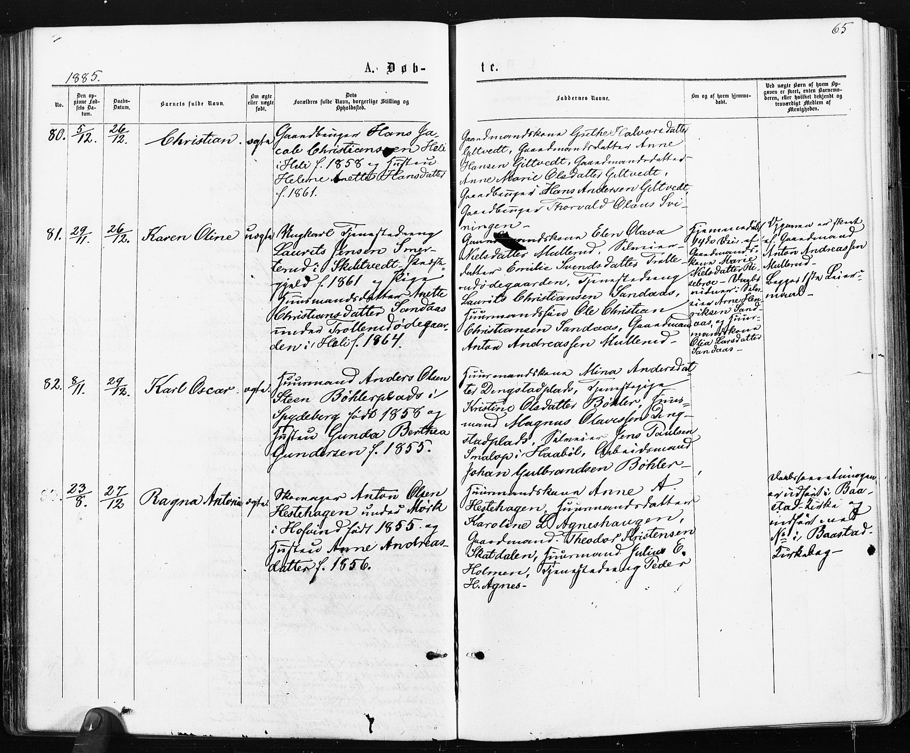 Spydeberg prestekontor Kirkebøker, AV/SAO-A-10924/F/Fa/L0007: Parish register (official) no. I 7, 1875-1885, p. 65