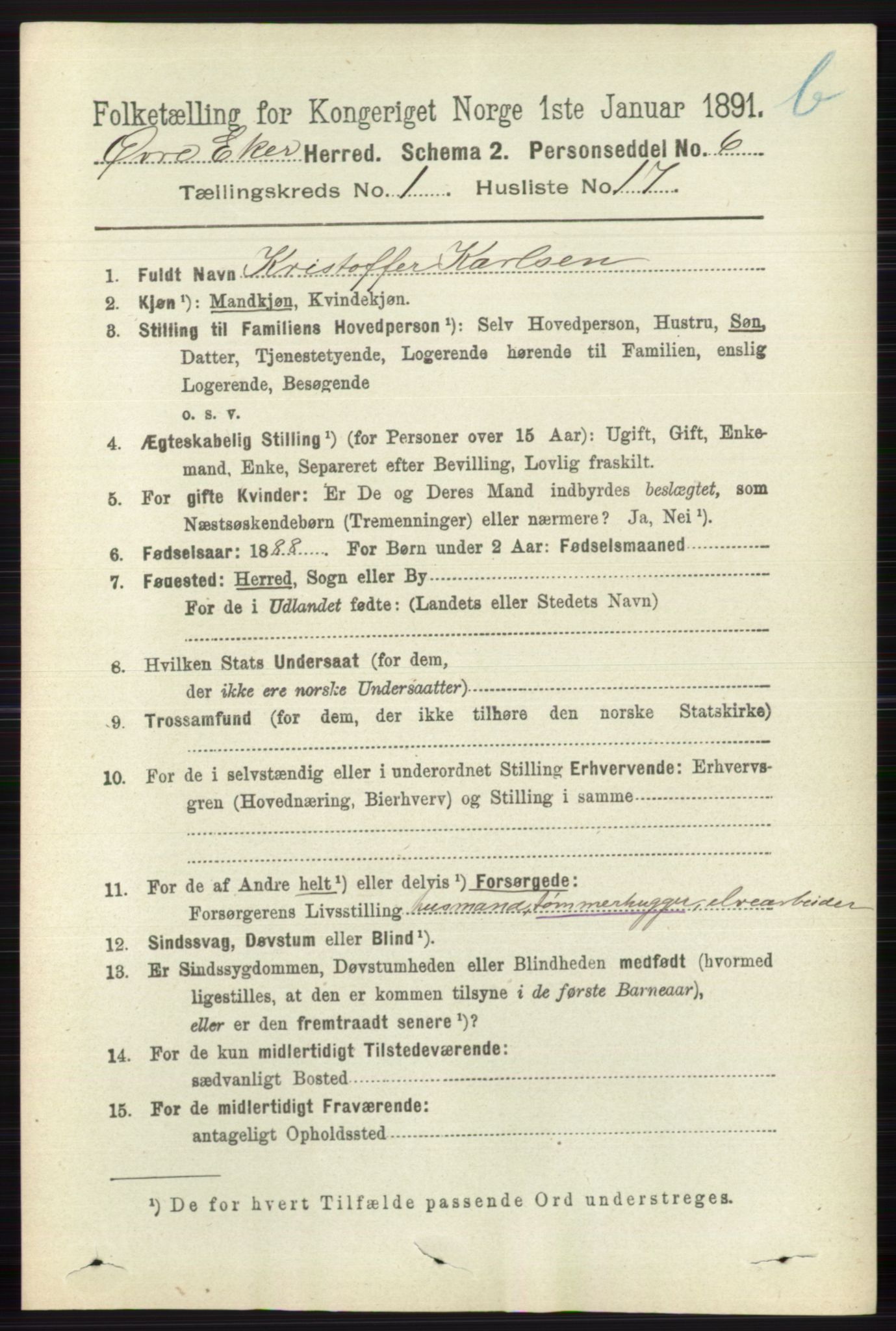 RA, 1891 census for 0624 Øvre Eiker, 1891, p. 7914