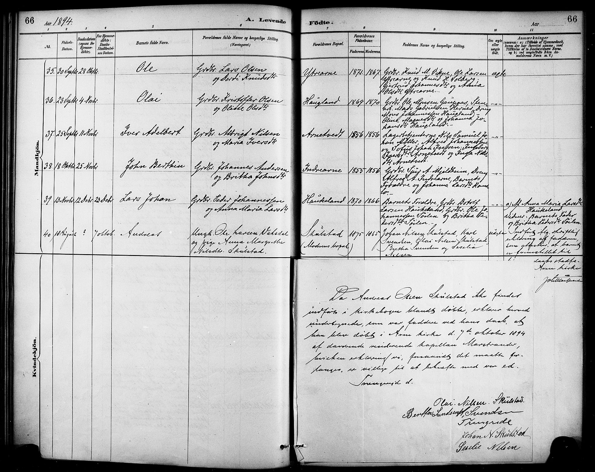 Haus sokneprestembete, SAB/A-75601/H/Haa/Haad/L0001: Parish register (official) no. D 1, 1887-1898, p. 66