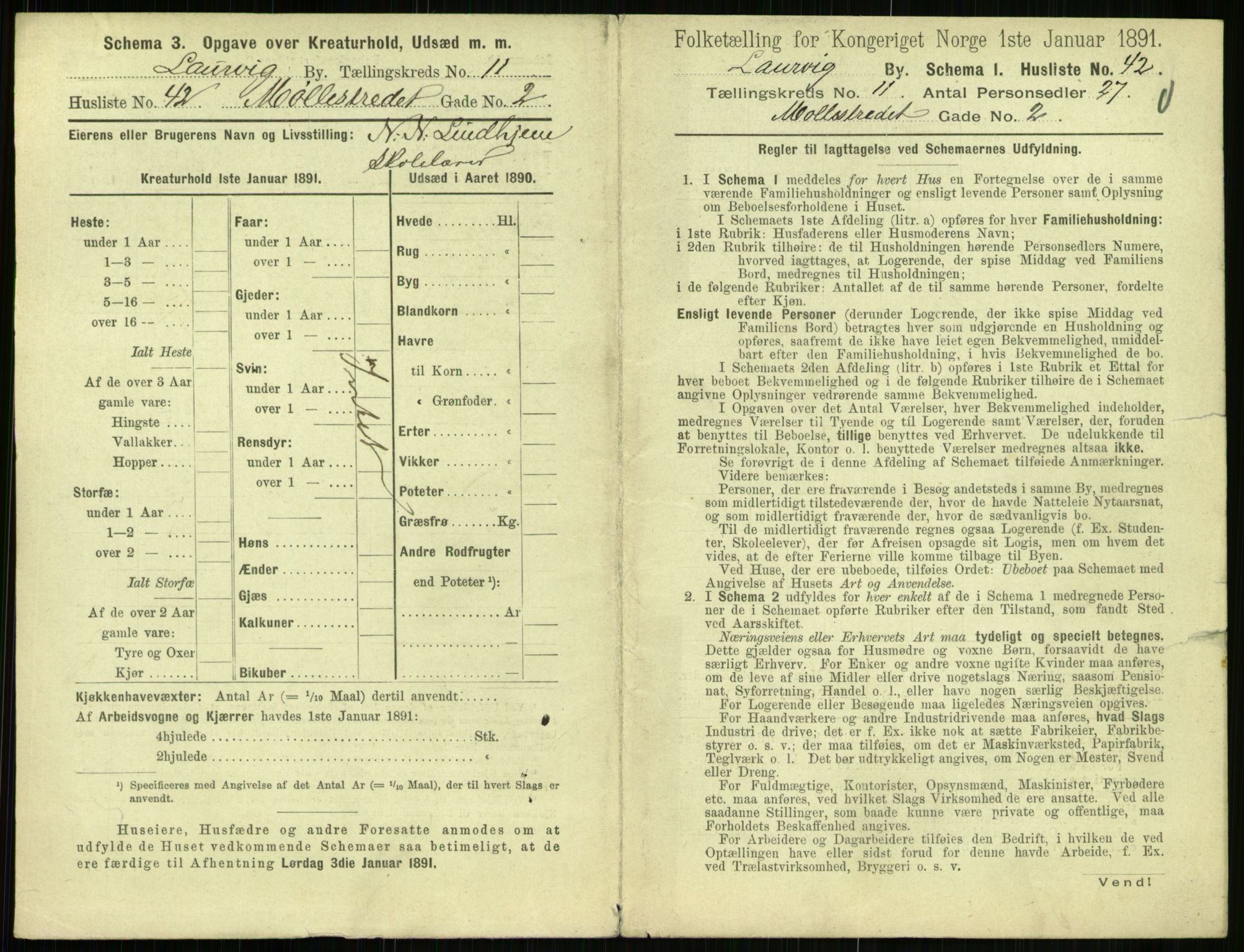 RA, 1891 census for 0707 Larvik, 1891, p. 1415