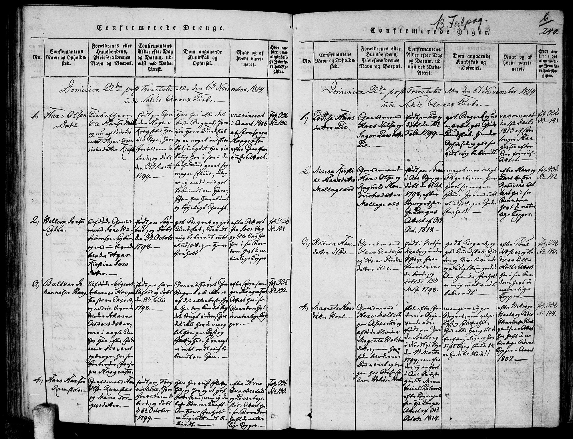 Kråkstad prestekontor Kirkebøker, SAO/A-10125a/F/Fa/L0003: Parish register (official) no. I 3, 1813-1824, p. 240b