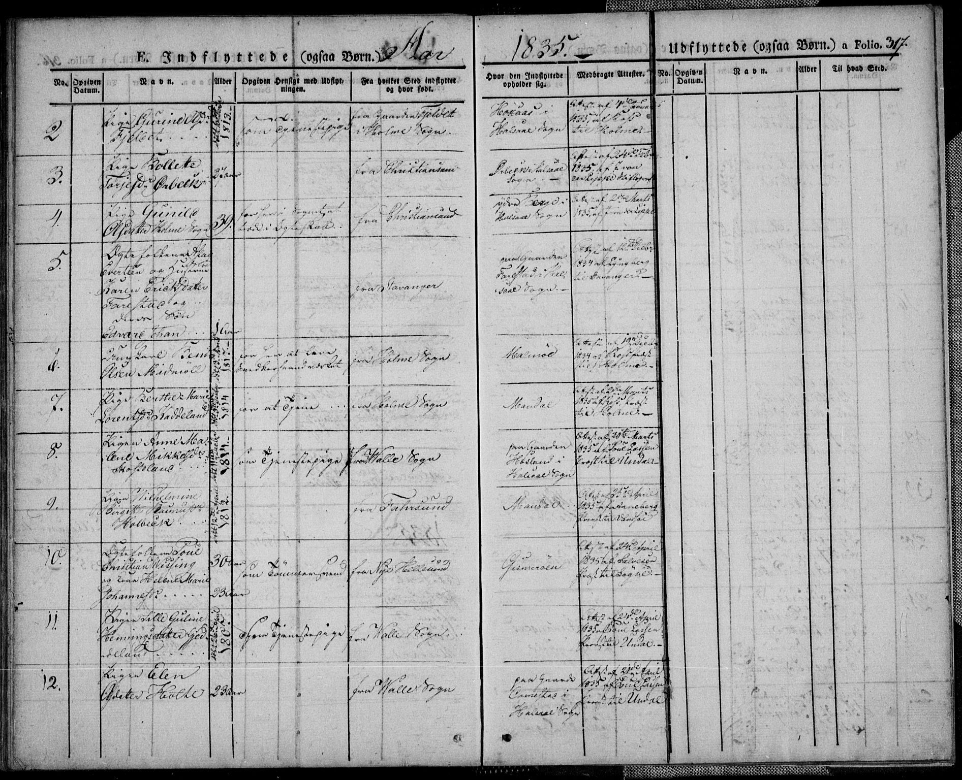 Mandal sokneprestkontor, SAK/1111-0030/F/Fa/Faa/L0011: Parish register (official) no. A 11, 1830-1839, p. 317