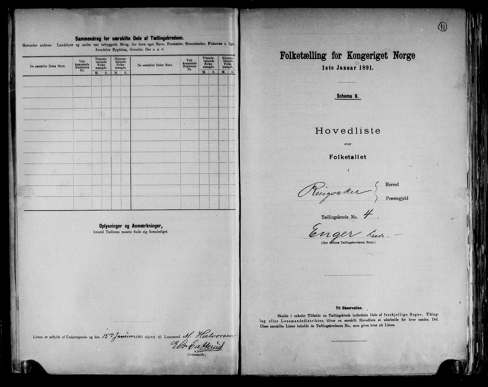 RA, 1891 census for 0412 Ringsaker, 1891, p. 11