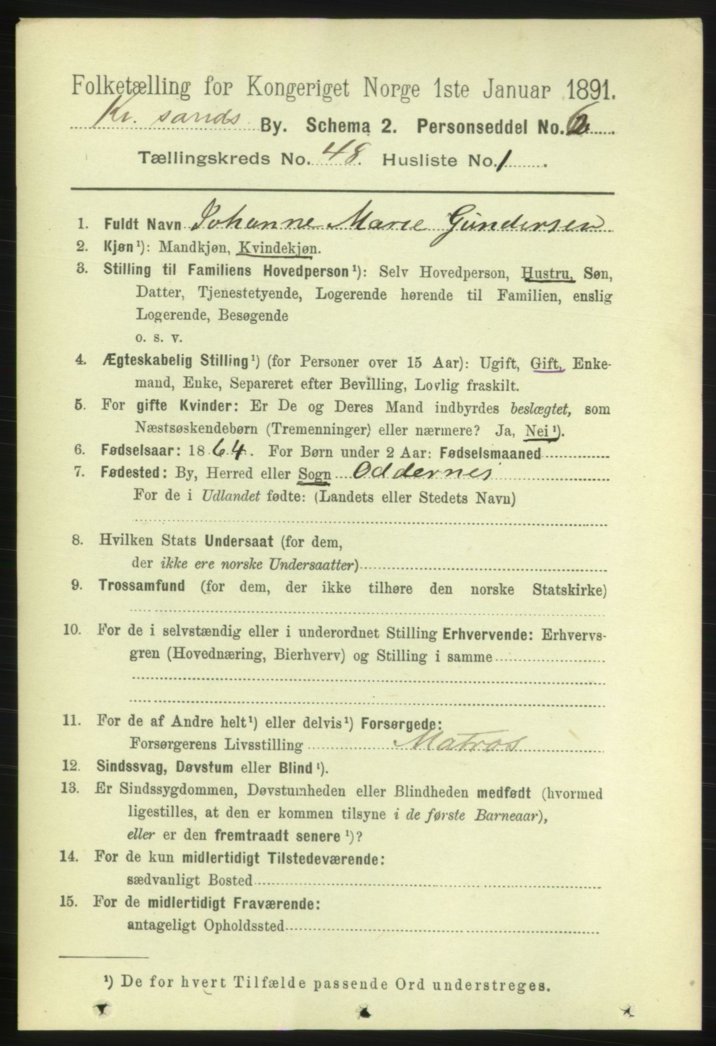 RA, 1891 census for 1001 Kristiansand, 1891, p. 14680