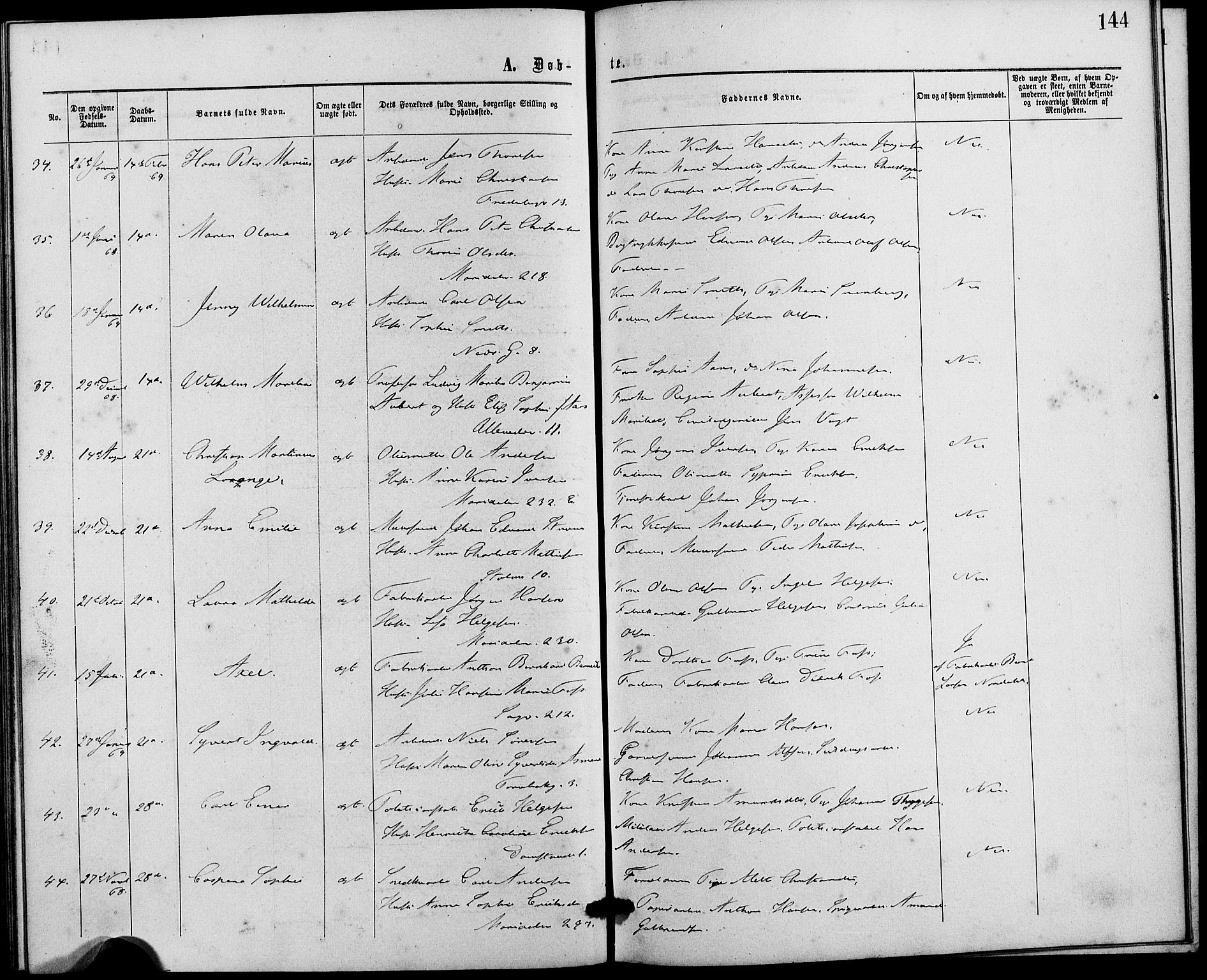 Gamle Aker prestekontor Kirkebøker, AV/SAO-A-10617a/G/L0002: Parish register (copy) no. 2, 1864-1869, p. 144