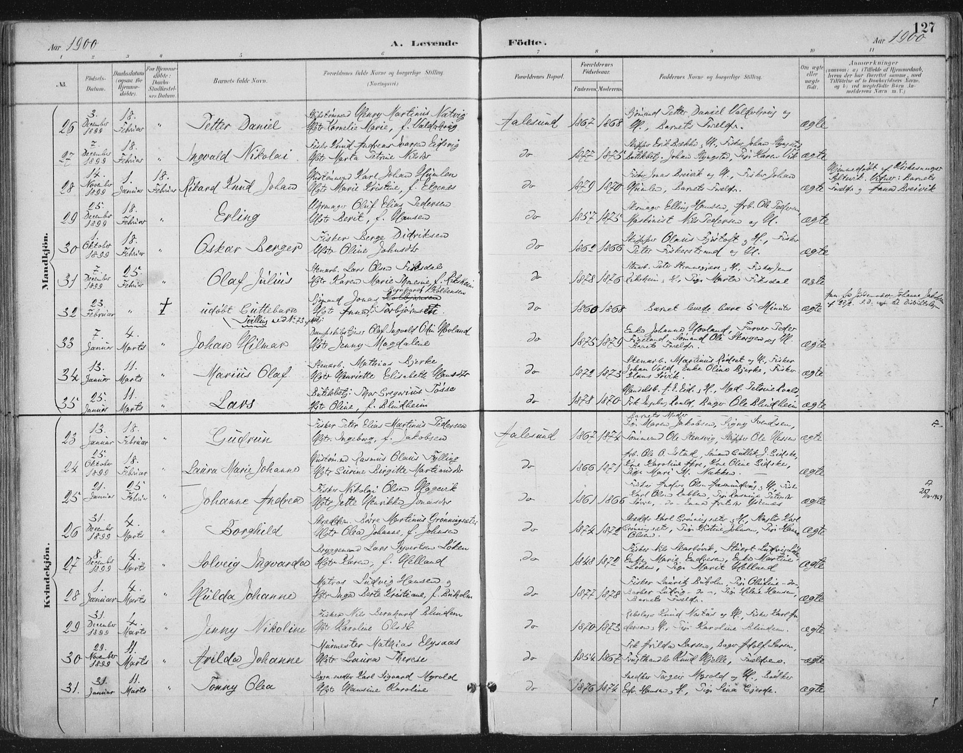 Ministerialprotokoller, klokkerbøker og fødselsregistre - Møre og Romsdal, AV/SAT-A-1454/529/L0456: Parish register (official) no. 529A06, 1894-1906, p. 127