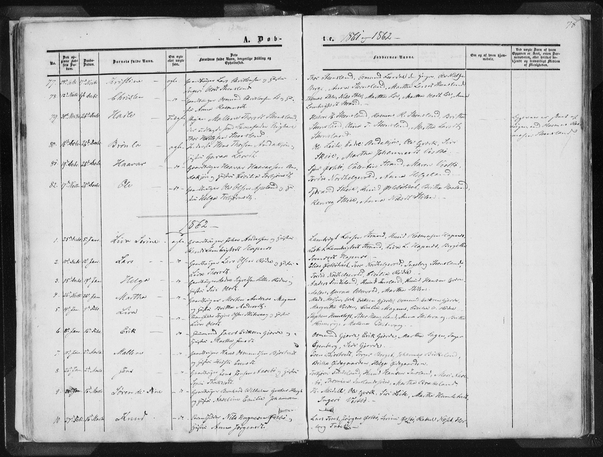 Vikedal sokneprestkontor, SAST/A-101840/01/IV: Parish register (official) no. A 6.1, 1851-1867, p. 78