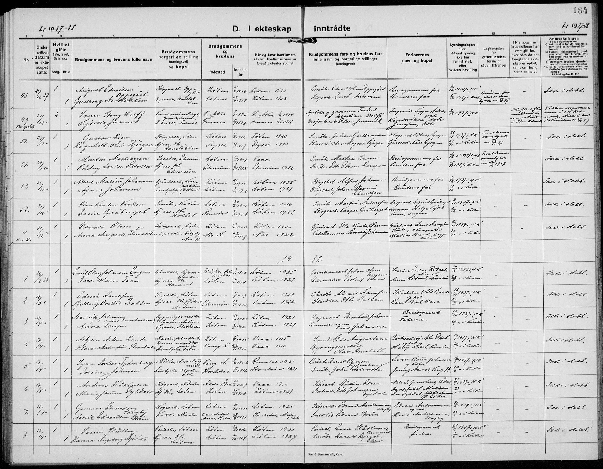 Løten prestekontor, SAH/PREST-022/L/La/L0009: Parish register (copy) no. 9, 1930-1939, p. 184