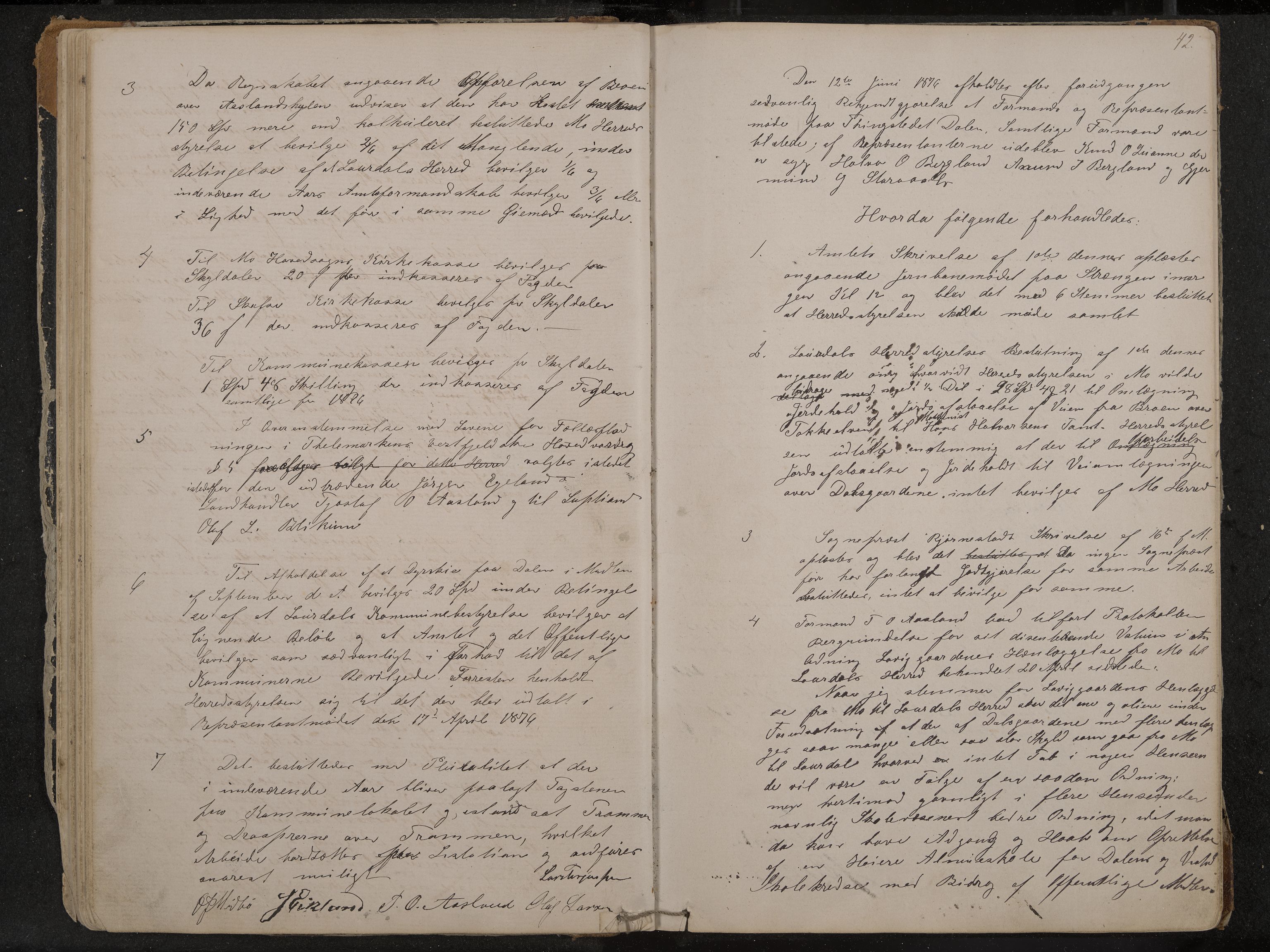 Mo formannskap og sentraladministrasjon, IKAK/0832021/A/L0002: Møtebok, 1869-1886, p. 42