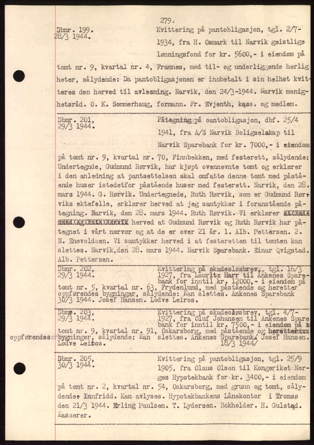 Narvik sorenskriveri, AV/SAT-A-0002/1/2/2C/2Ca: Mortgage book no. A18, 1941-1951, Diary no: : 199/1944