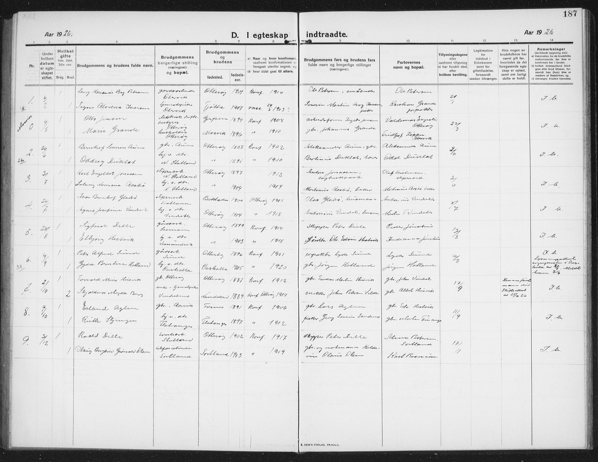 Ministerialprotokoller, klokkerbøker og fødselsregistre - Nord-Trøndelag, SAT/A-1458/774/L0630: Parish register (copy) no. 774C01, 1910-1934, p. 187