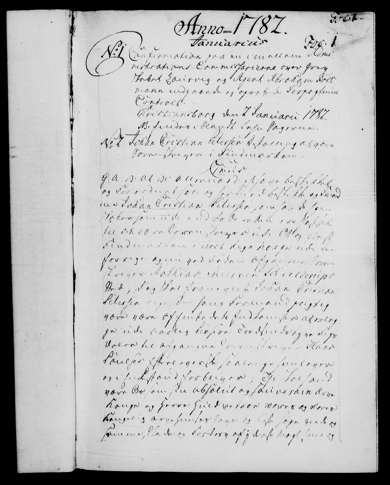 Danske Kanselli 1572-1799, AV/RA-EA-3023/F/Fc/Fca/Fcaa/L0049: Norske registre, 1782-1783, p. 1a